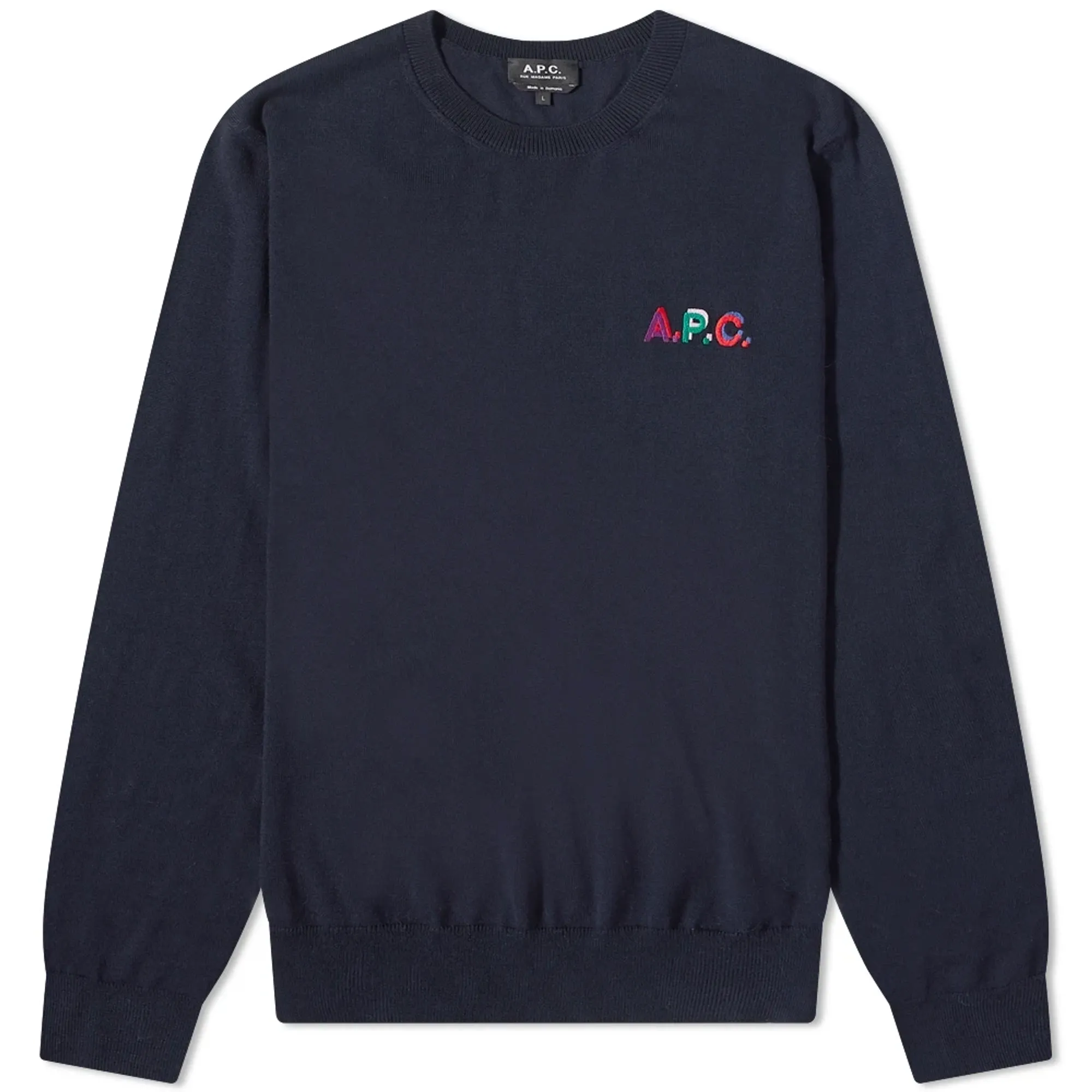 A.P.C. Men's Brian Embroidered Logo Crew Knit Dark Navy