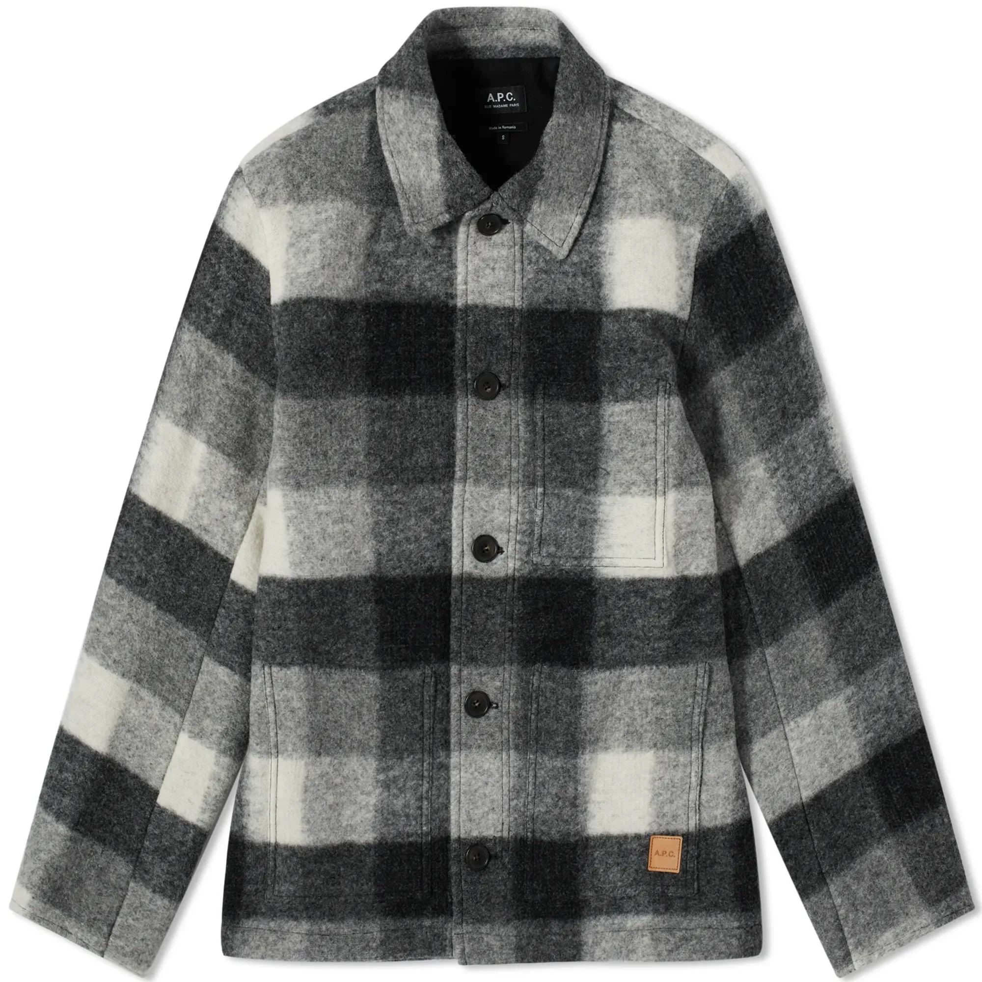 A.P.C. Men's Emile Plaid Wool Chore Jacket Anthracite