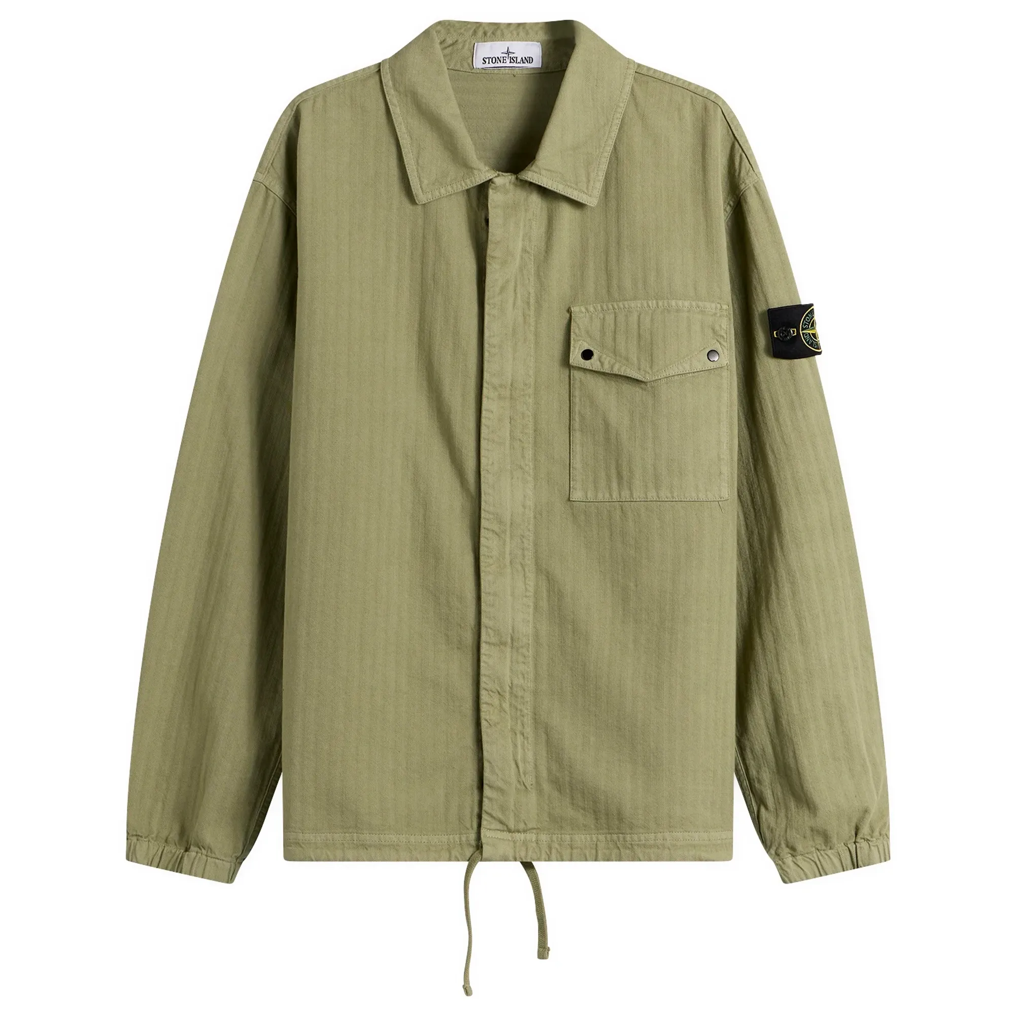 Stone Island Men's Cotton Herringbone Zip Shirt Jacket Laurel Green