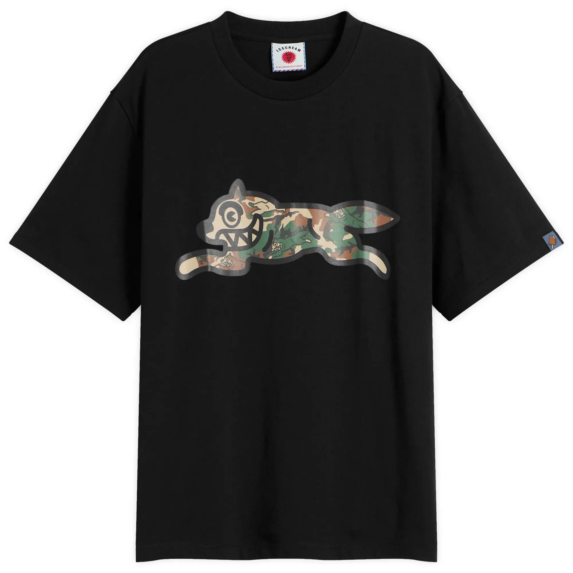 ICECREAM Men's Camo Running Dog Woodland T-Shirt Black