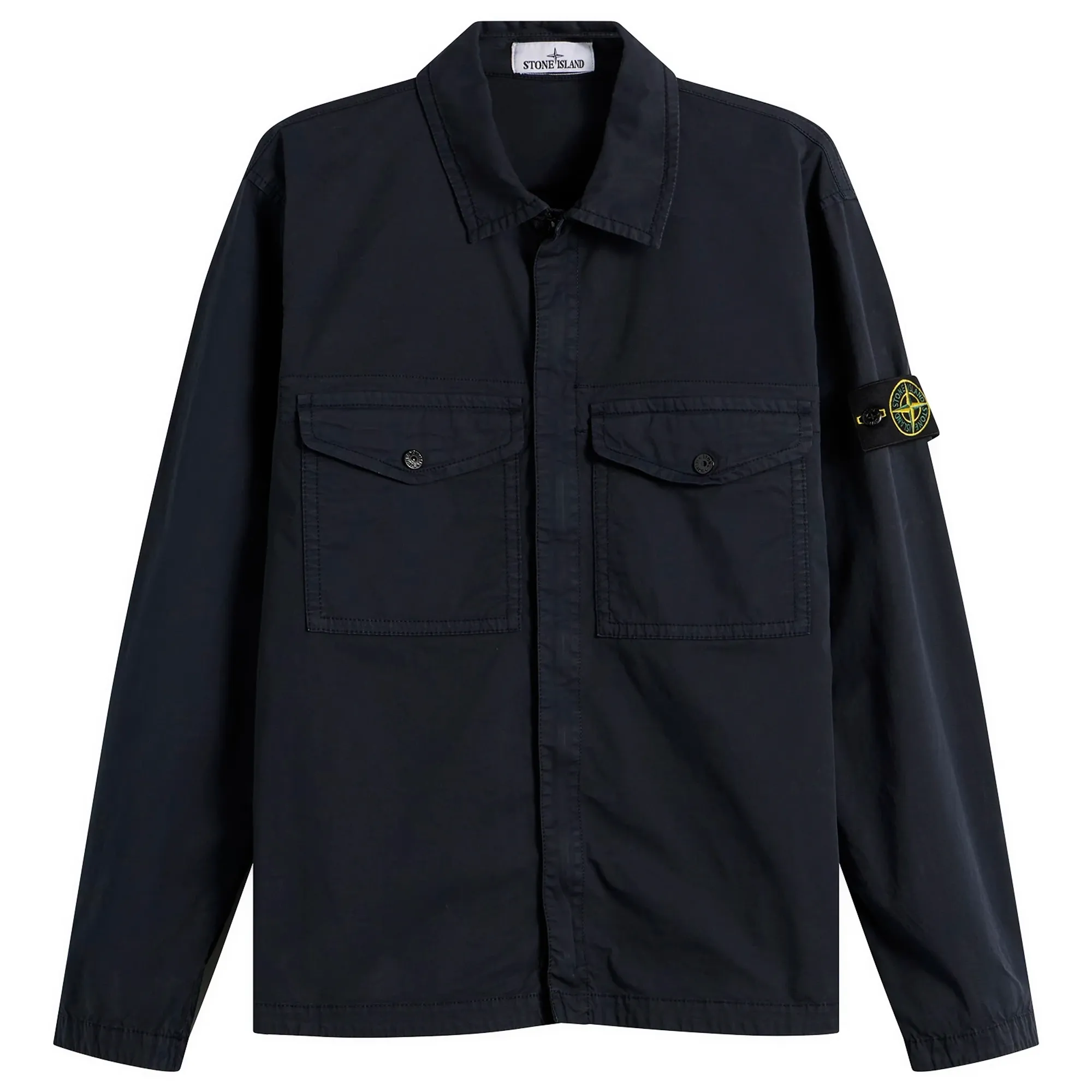 Stone Island Men's Organic Cotton Twill Zip Shirt Jacket Navy Blue