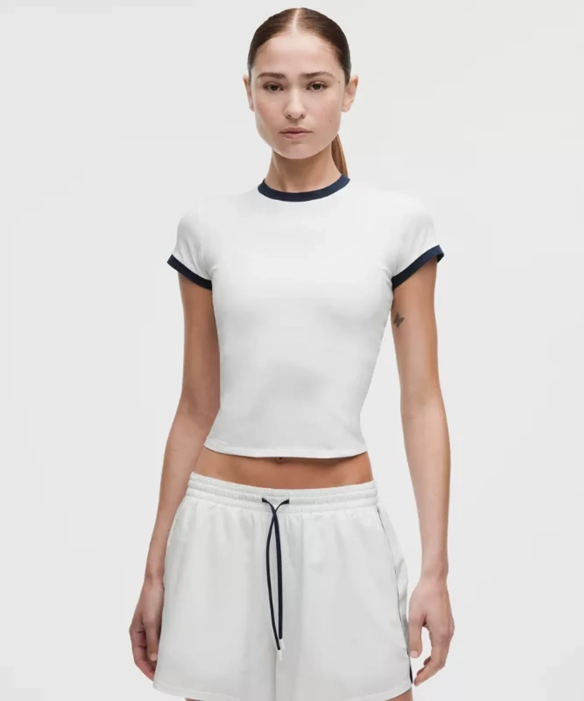 lululemon – Women's Organic Ringer Baby Tee Courtside – Color White/Blue – Size XS