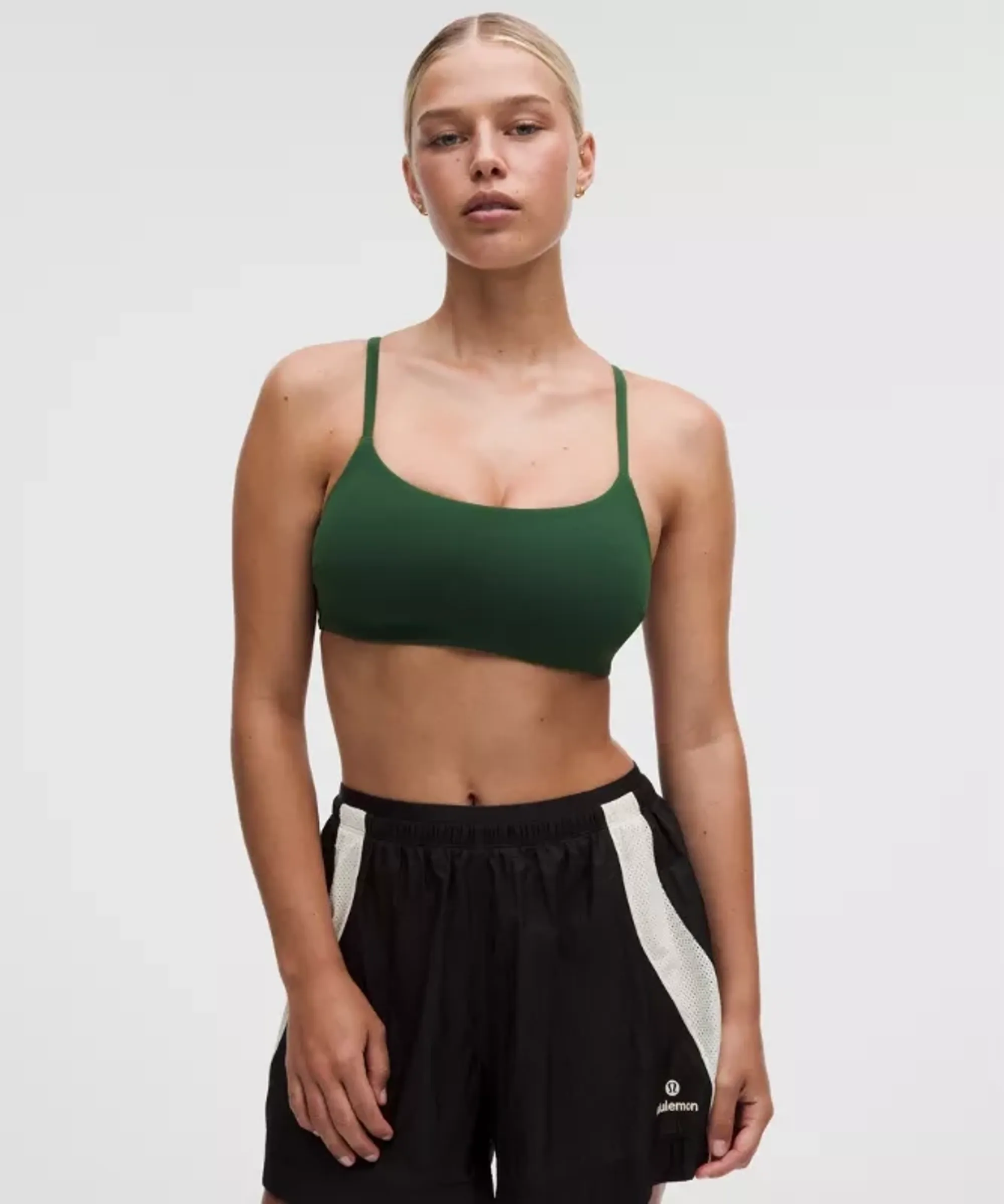 lululemon – Women's Wunder Train Strappy Racer Sports Bra Light Support, C/D Cup – Color Green – Size 12