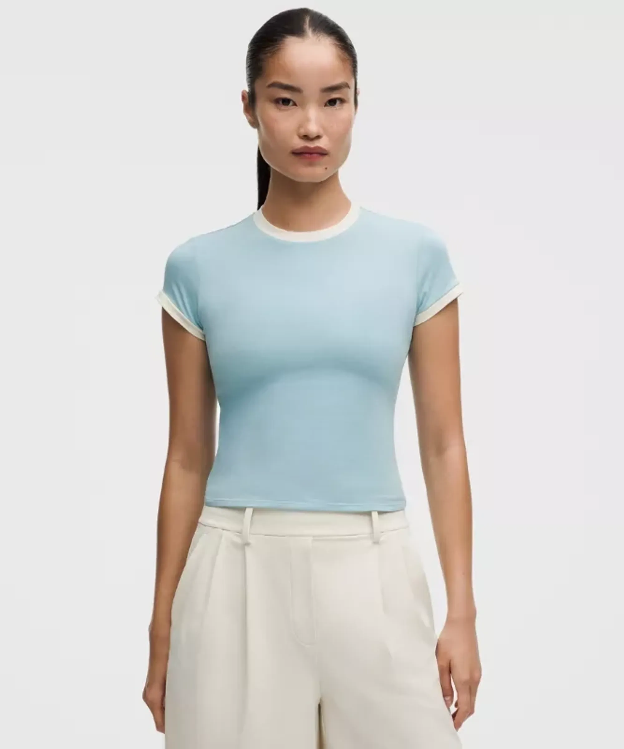 lululemon – Women's Organic Ringer Baby Tee Courtside – Color Blue/White – Size Large