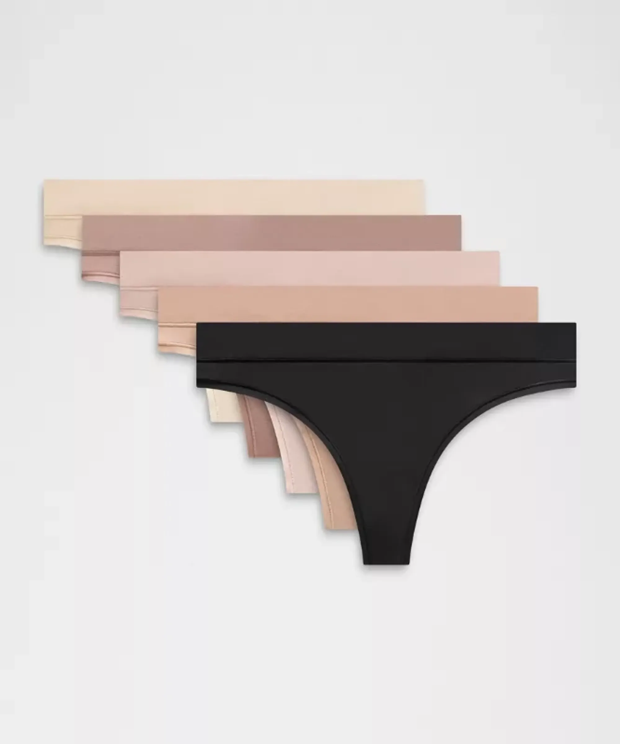 lululemon – Women's UnderEase Mid-Rise Thong Underwear 5 Pack – Color Black/Pink/Khaki – Size Medium