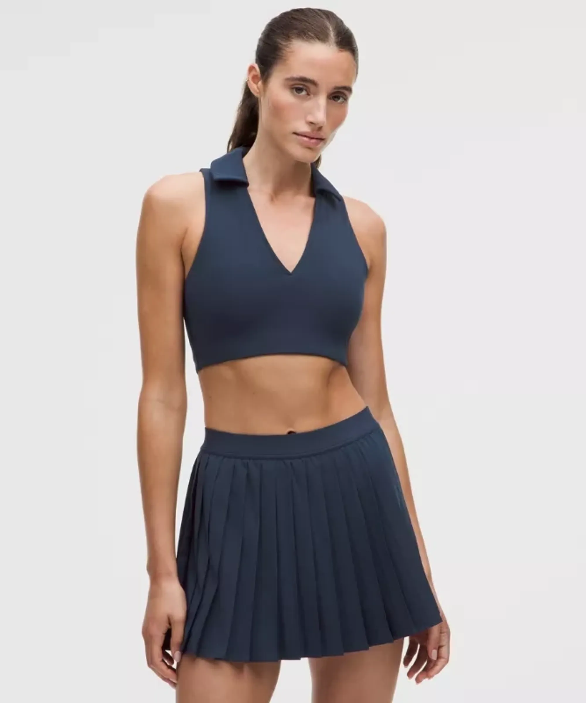 lululemon – Women's Collared Longline Ribbed Tennis Sports Bra Medium Support, B/C Cup – Color Blue – Size 2