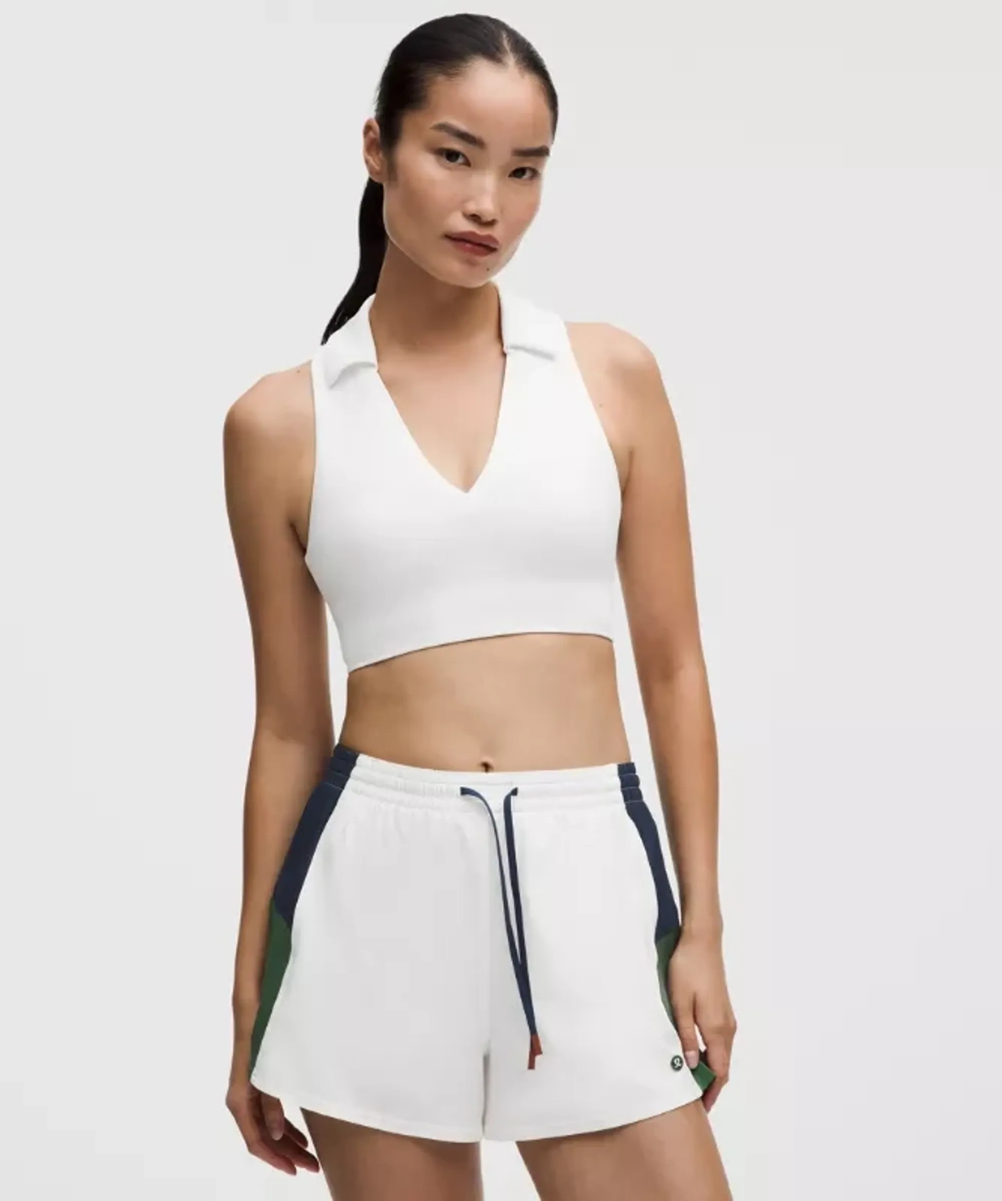 lululemon – Women's Collared Longline Ribbed Tennis Sports Bra Medium Support, B/C Cup – Color White – Size 12