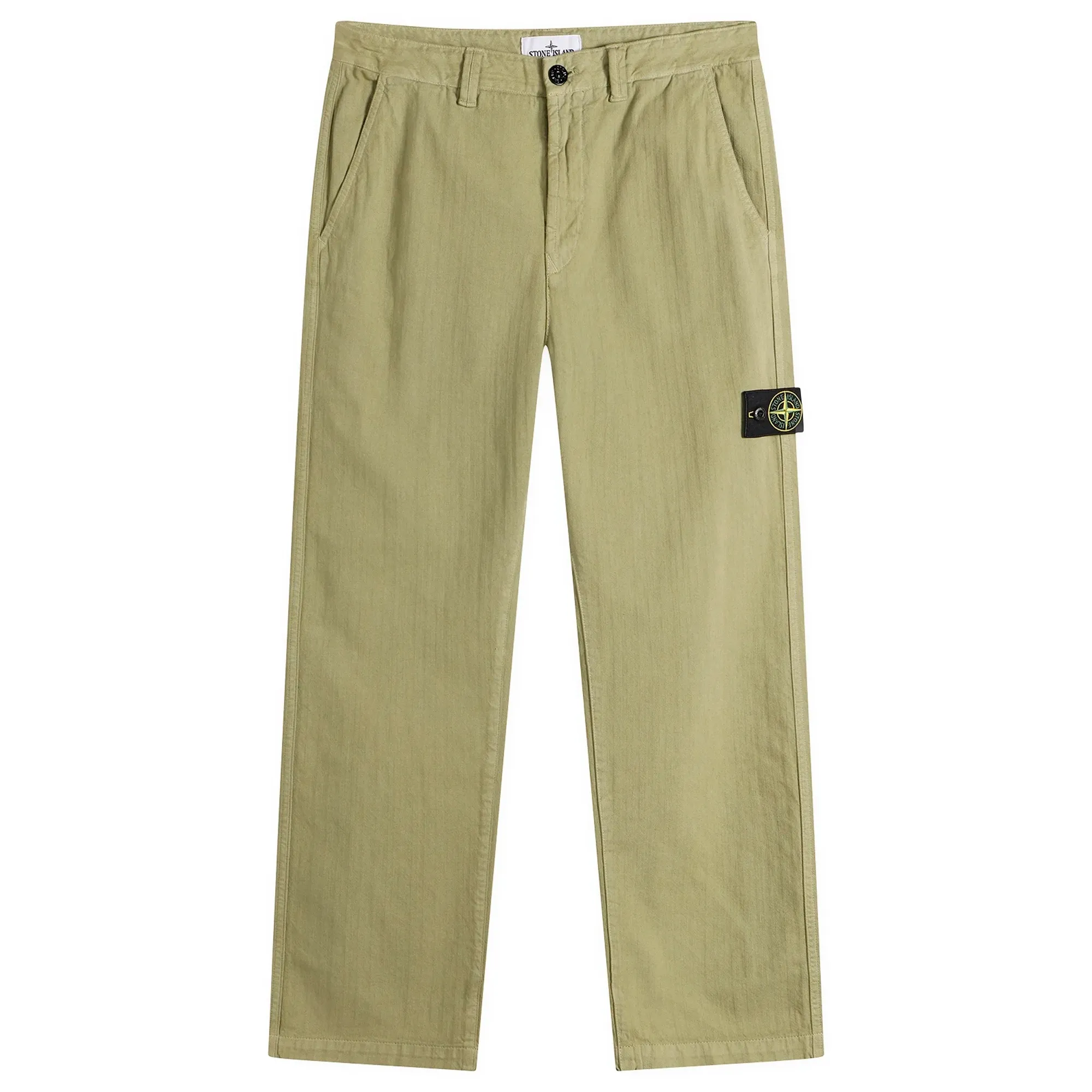 Stone Island Men's Cotton Herringbone Trousers Laurel Green