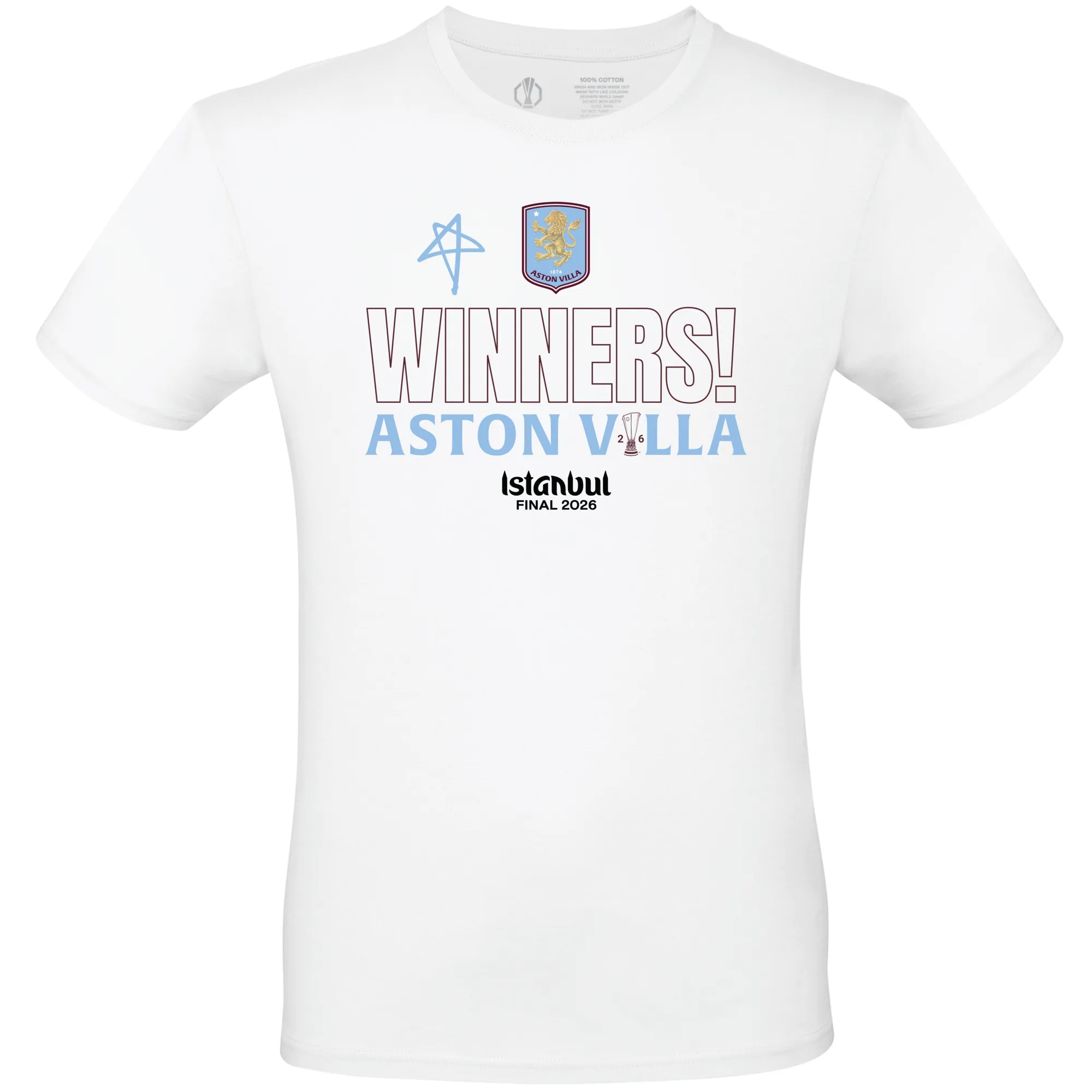 Aston Villa UEFA Europa League Istanbul Final 2026 Winners T-Shirt - White - Kids