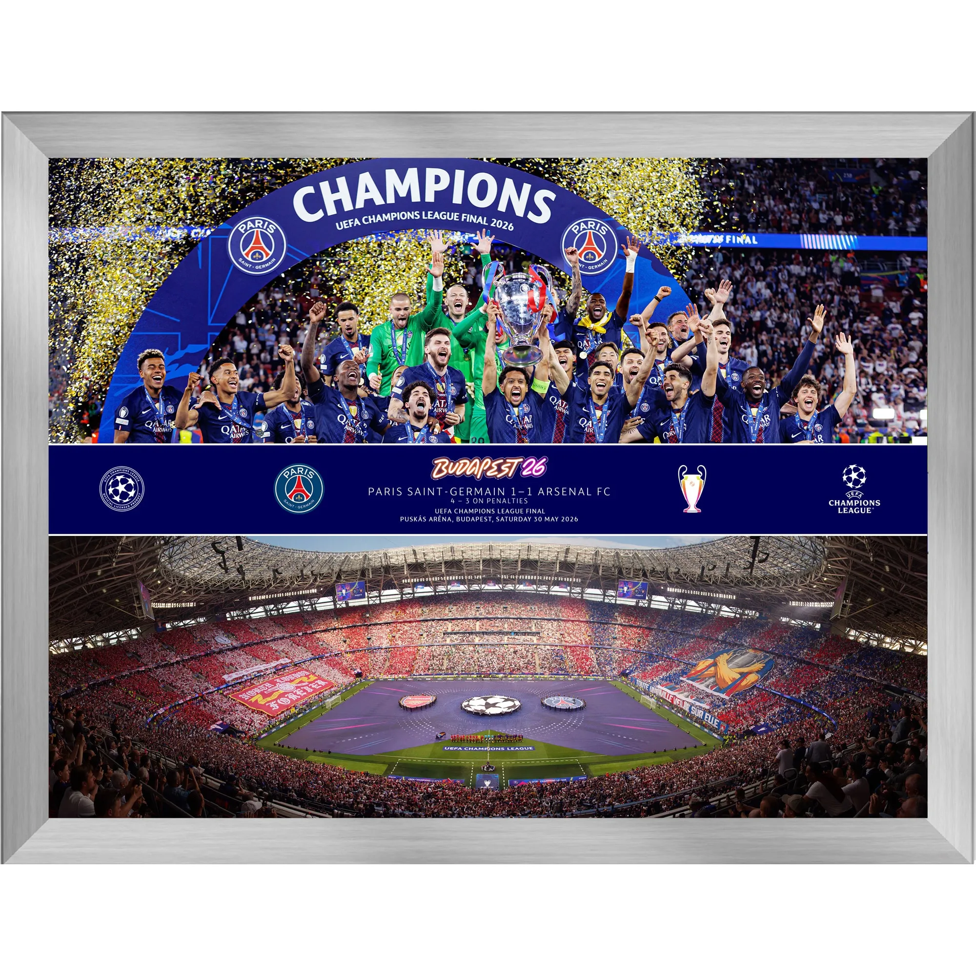 PSG 2026 Champions League Final 16x12 Celebration Montage Print - Framed