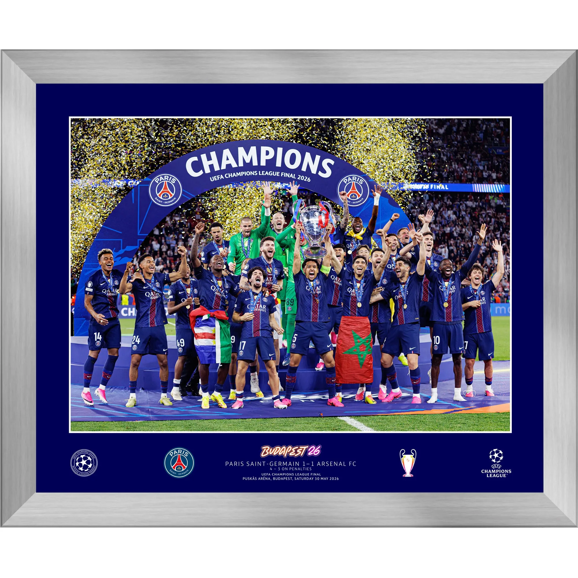 PSG 2026 Champions League Final 20x16 Winners Cup Lift Print - Framed