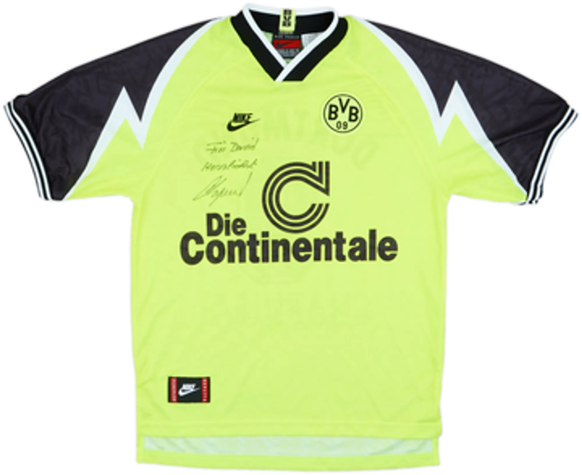 1995-96 Borussia Dortmund Signed Home Shirt Chapuisat #9 - 8/10 - (M)