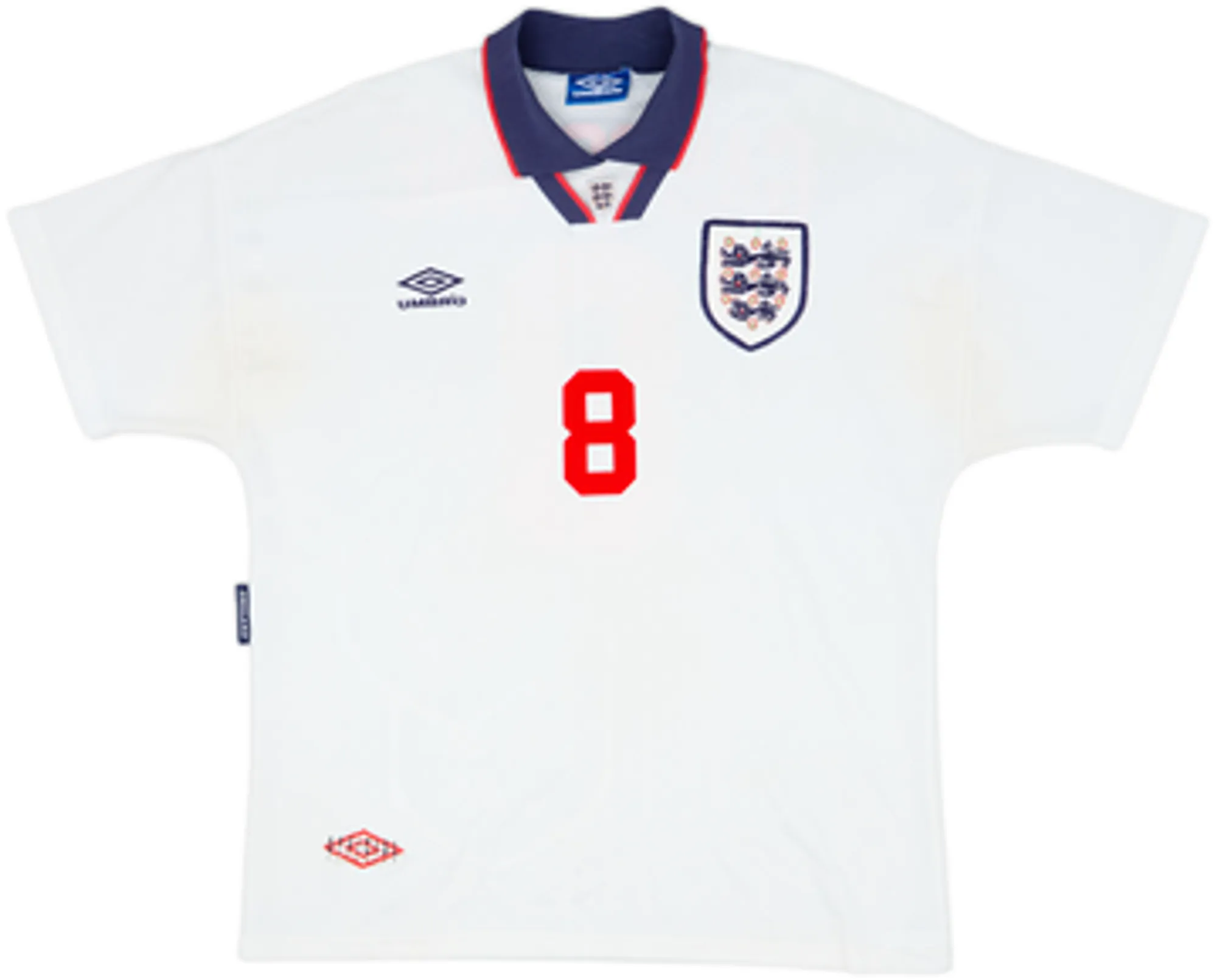 1993-95 England Home Shirt Gascoigne #8 - 7/10 - (L)