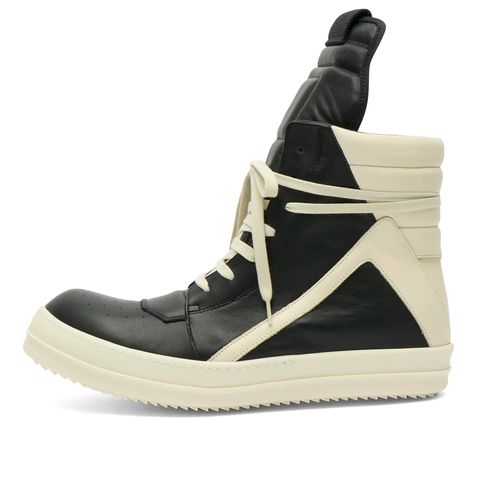 Rick Owens Men's Leather Geobasket Sneakers Black/Milk/Milk