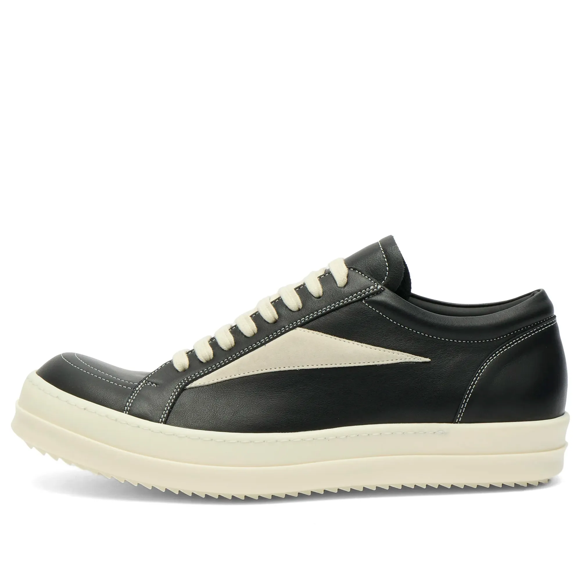 Rick Owens Men's Leather Vintage Sneaks Black/Milk/Milk