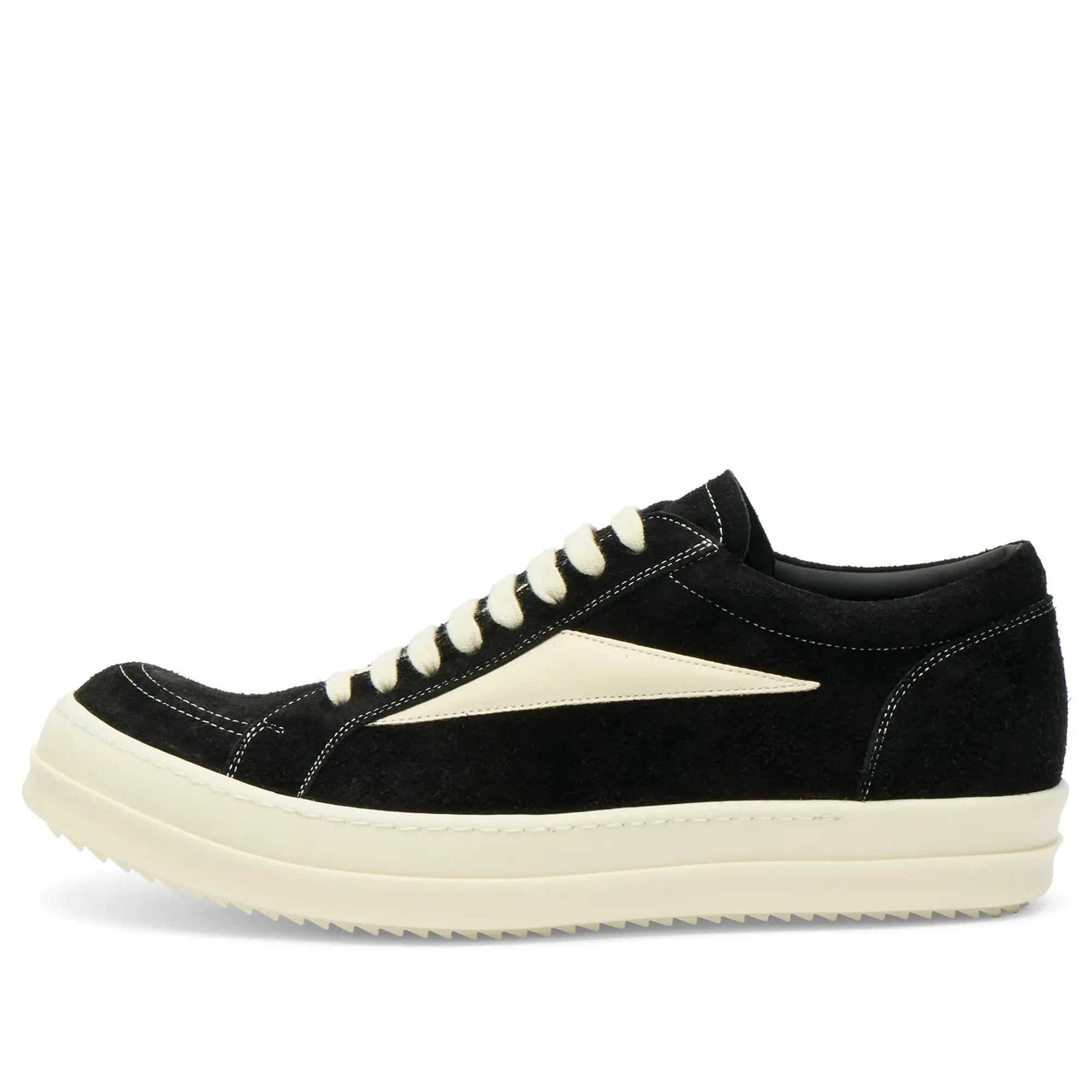 Rick Owens Men's Suede Vintage Sneaks Black/Milk/Milk