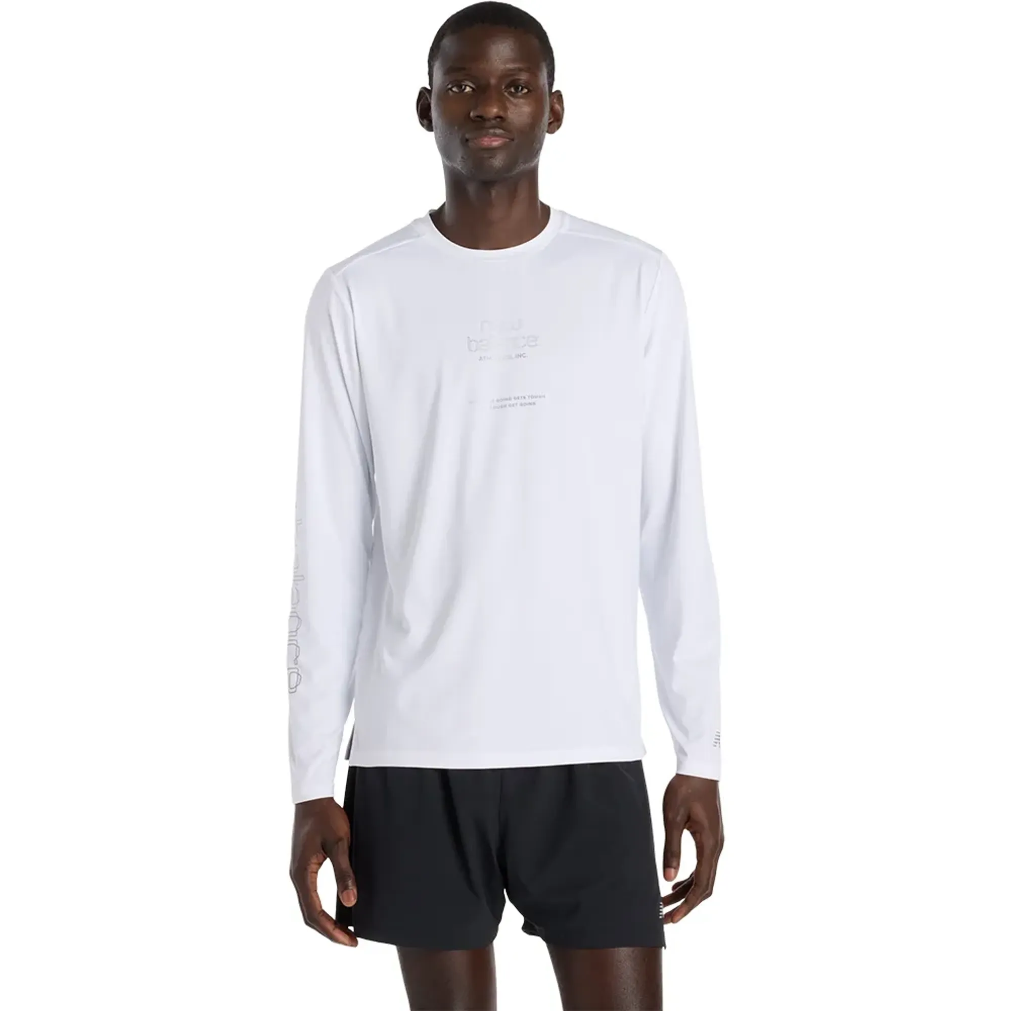New Balance Men's Reflective Poly Long Sleeve T-Shirt in White Polyester