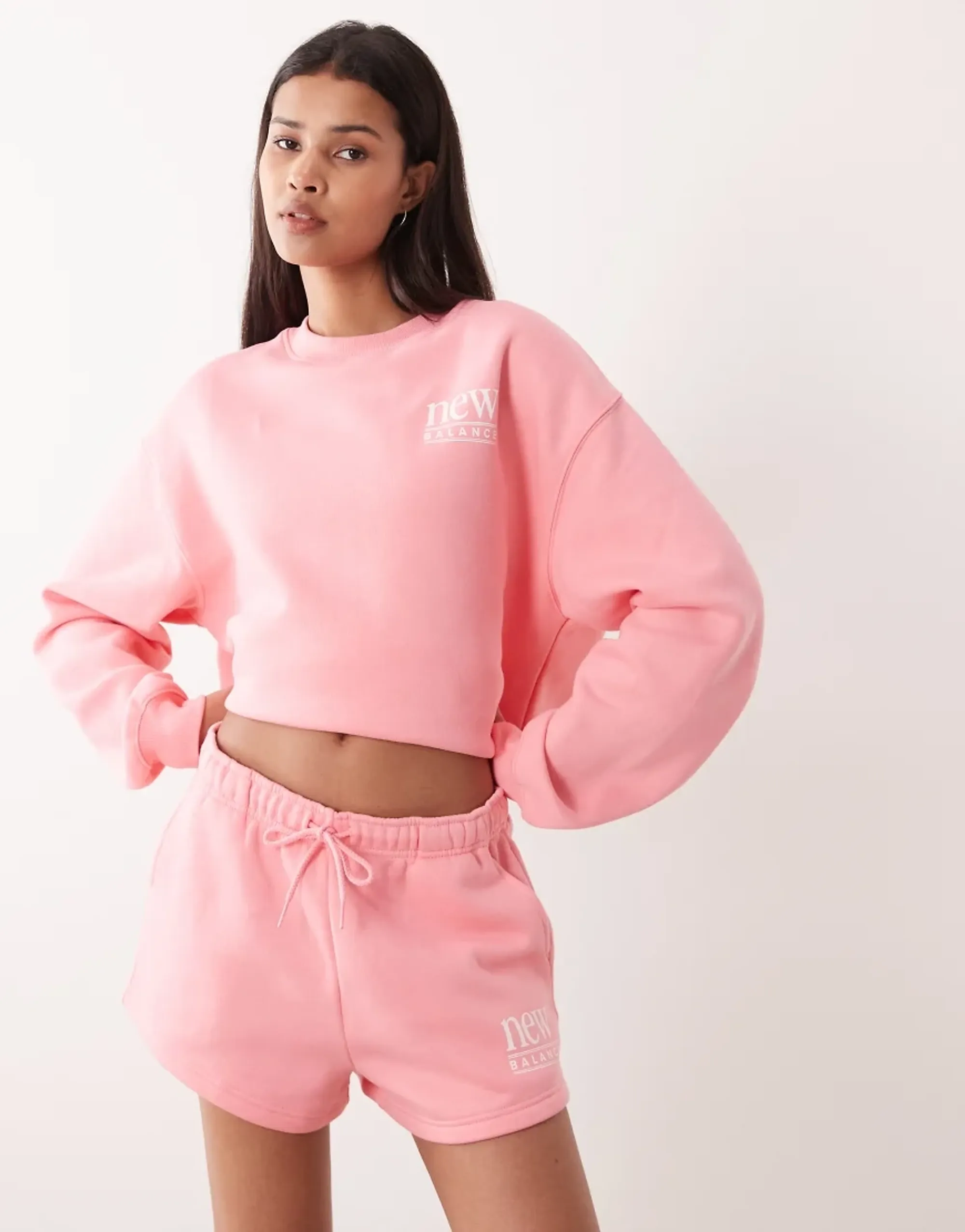 New Balance Women's Reimagined Fleece Short in Pink Cotton Fleece