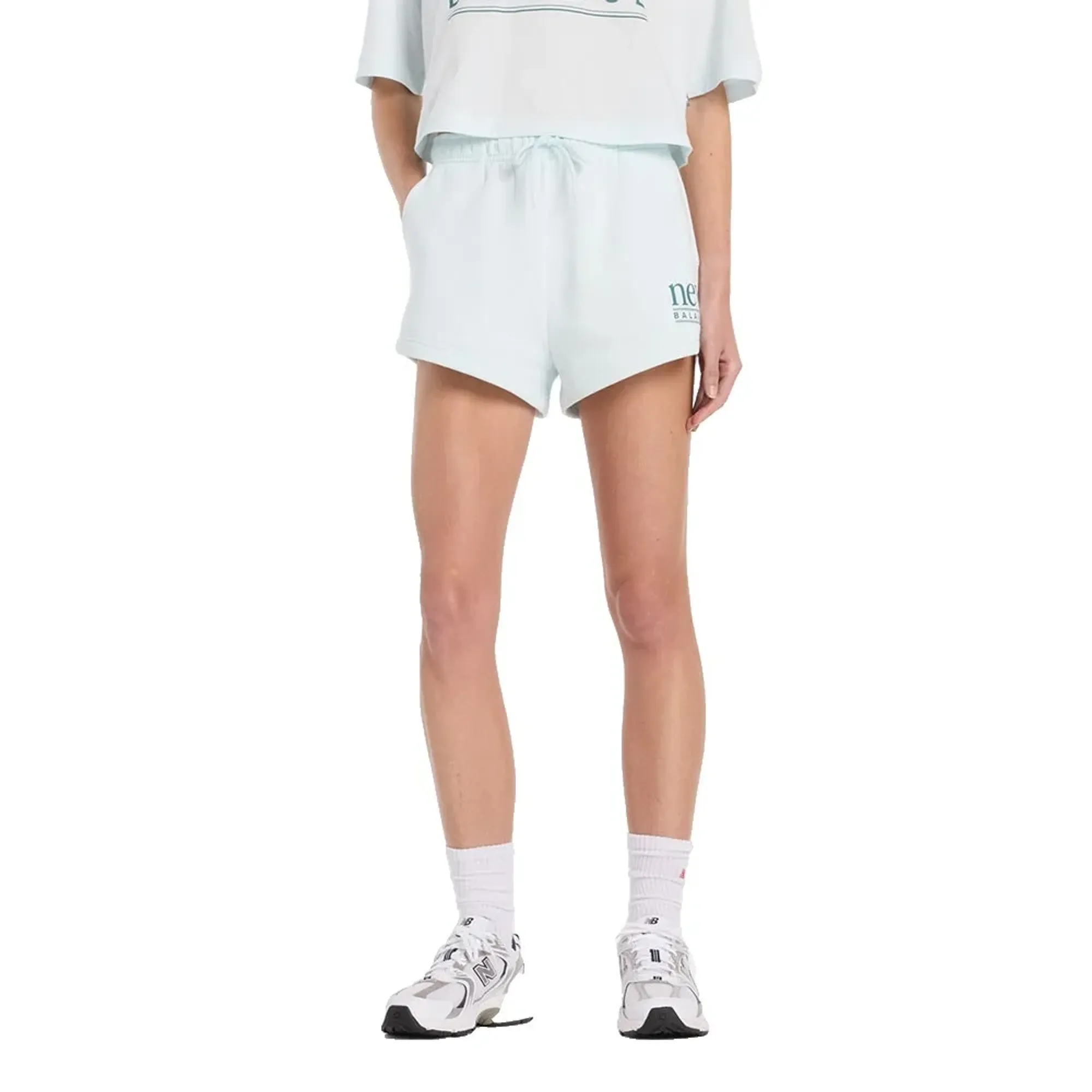 New Balance Women's Reimagined Fleece Short in Blue Cotton Fleece