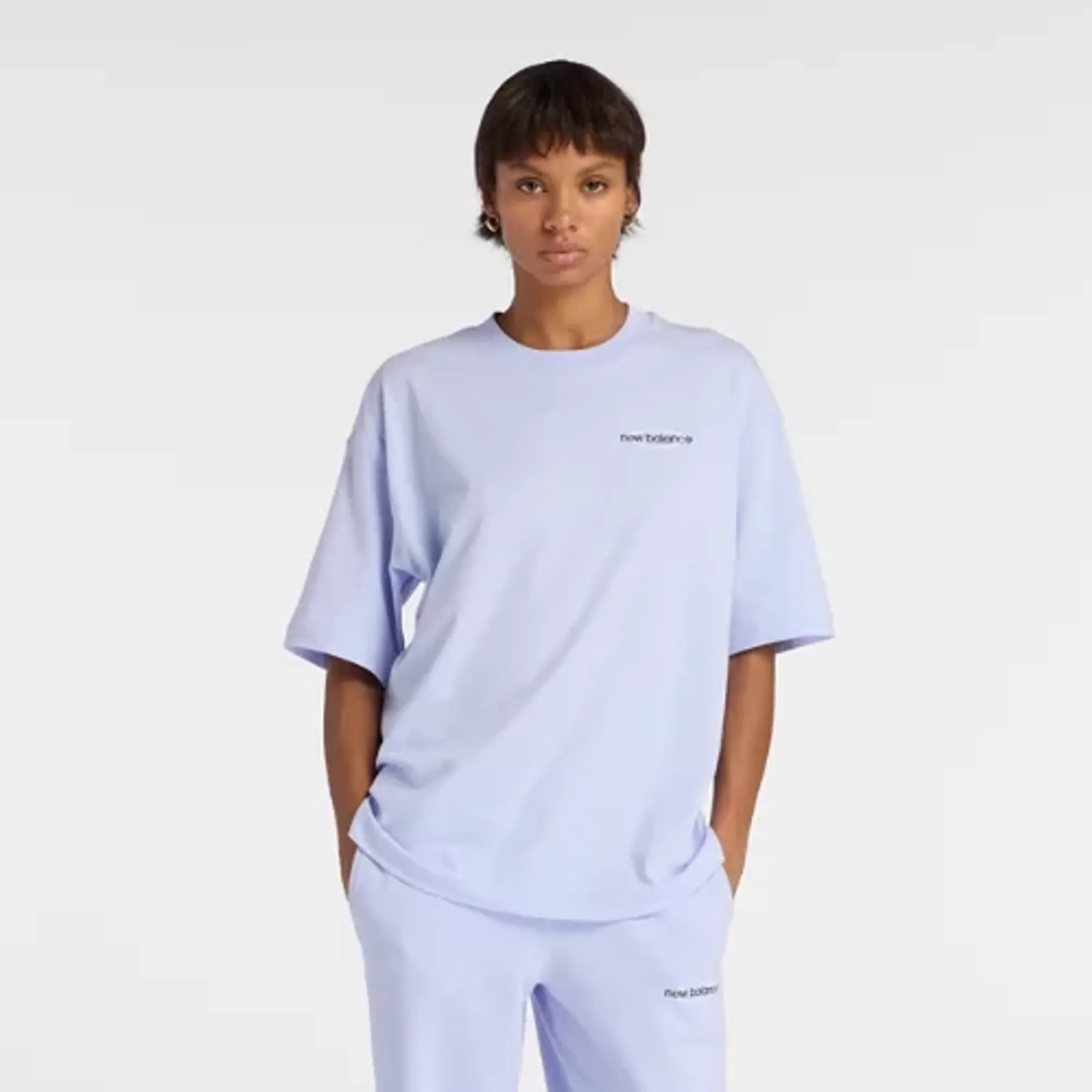 New Balance Women's Sport Graphic Oversized T-Shirt in Purple Cotton Jersey