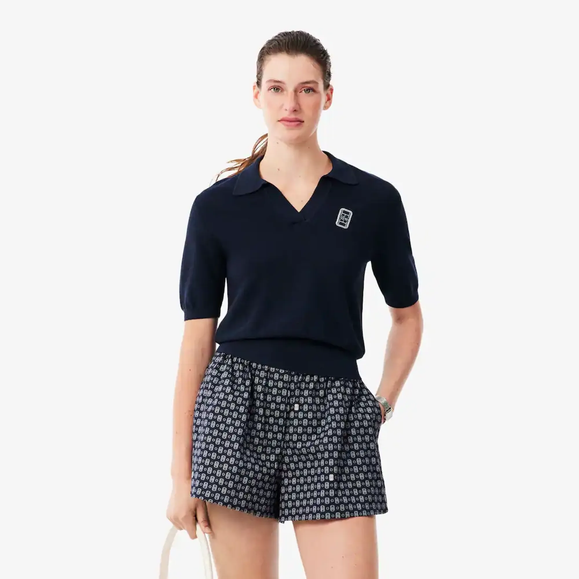 Lacoste Regular Fit Open Neck Badge Accent Knit Polo Shirt - Navy Blue