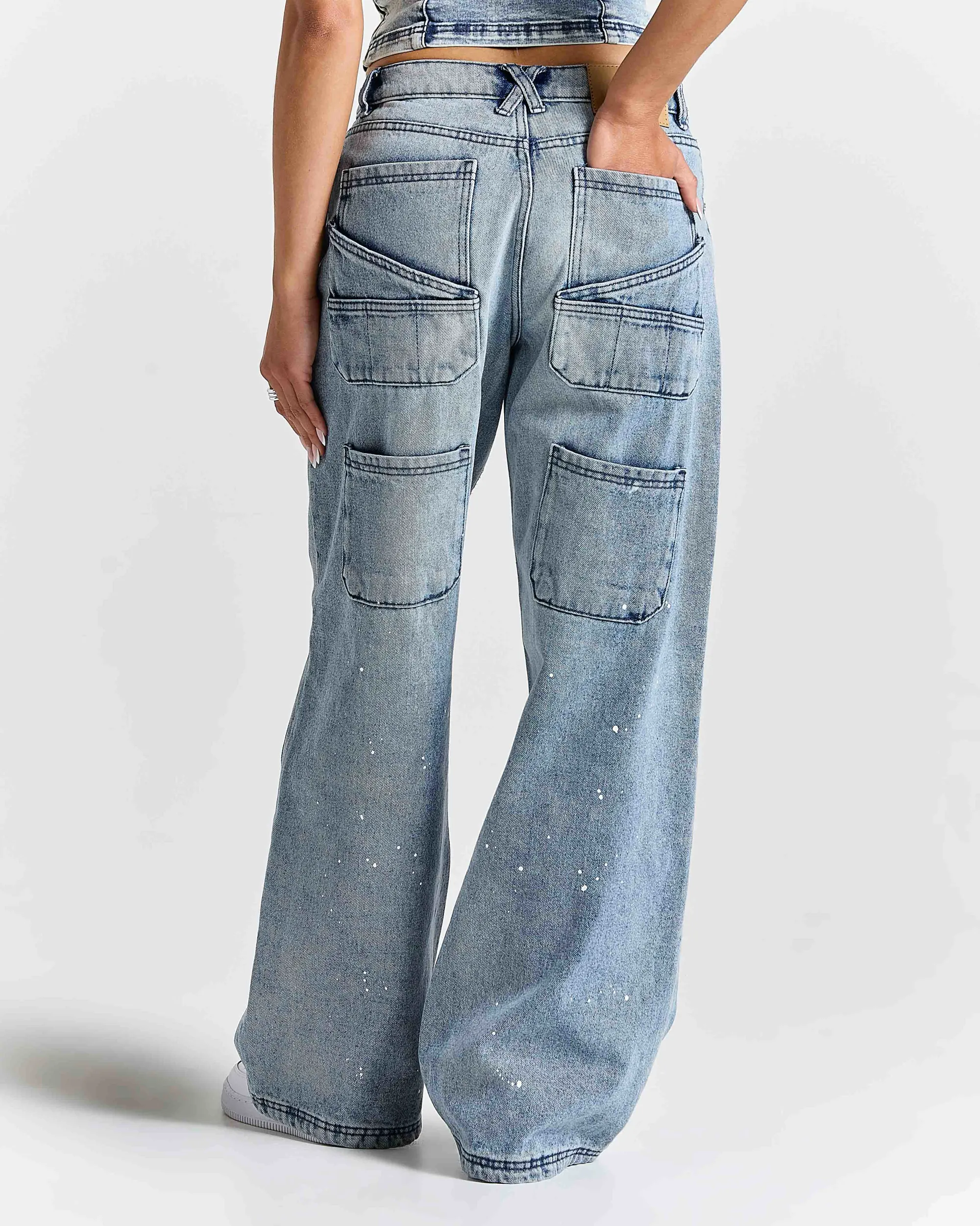 Hoodrich The Winner's Circle Relic Oversized Wide Leg Jeans - Dirty Wash/White