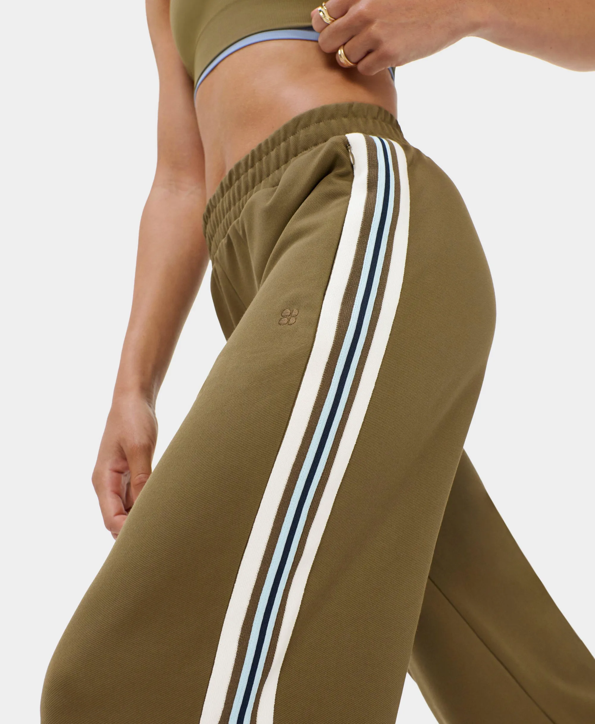 Sweaty Betty Linear Striped Wide Leg Trouser, Green, Women's XL