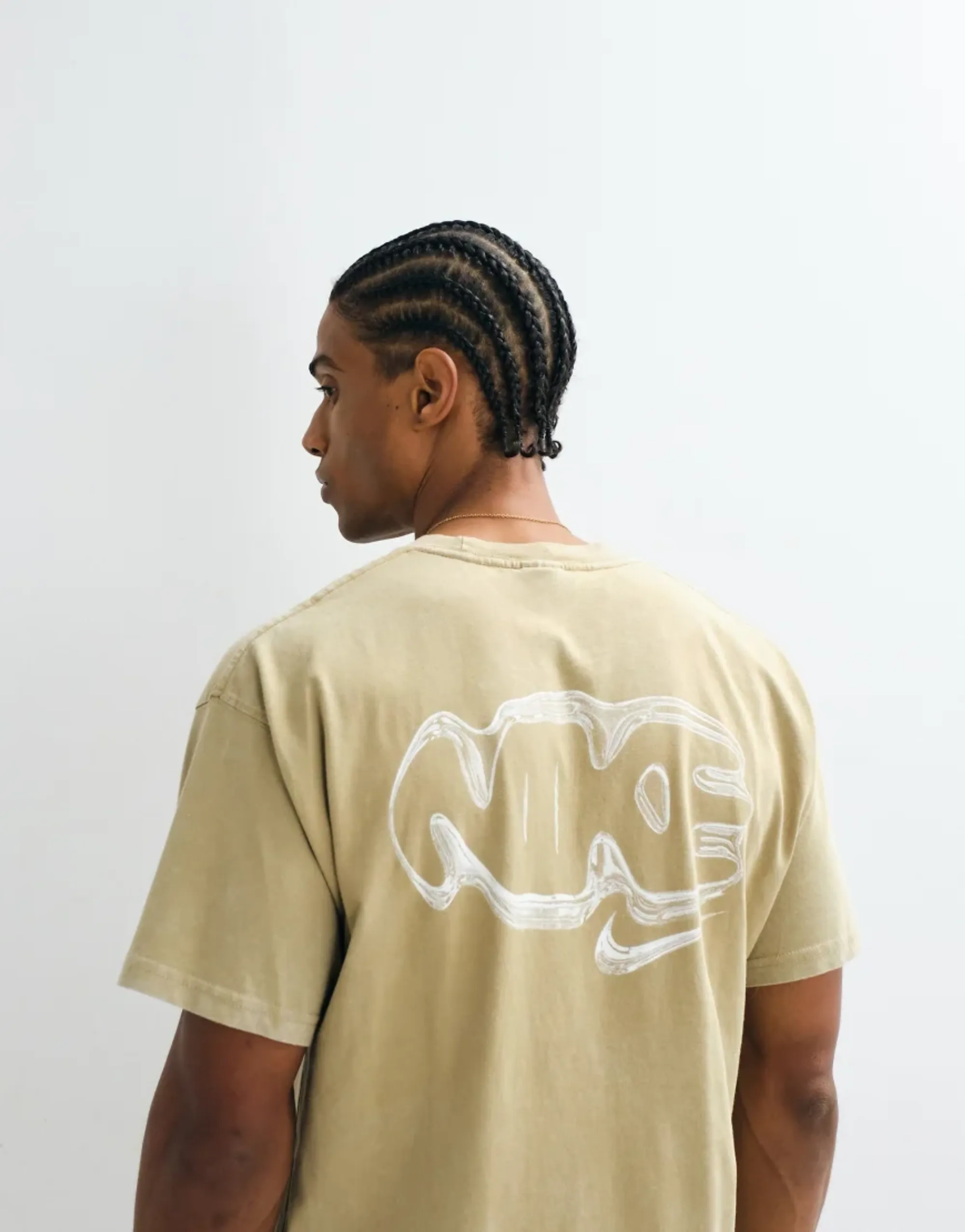 Nike Street Large Bubble Logo Backprint Oversized T-Shirt In Khaki-Green