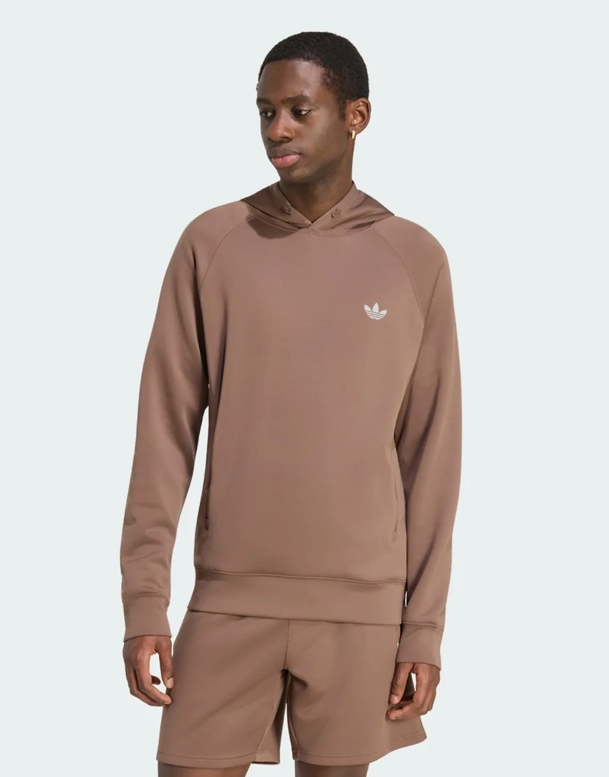Adidas Originals Trefoil Essentials Spacer Hoodie In Brown