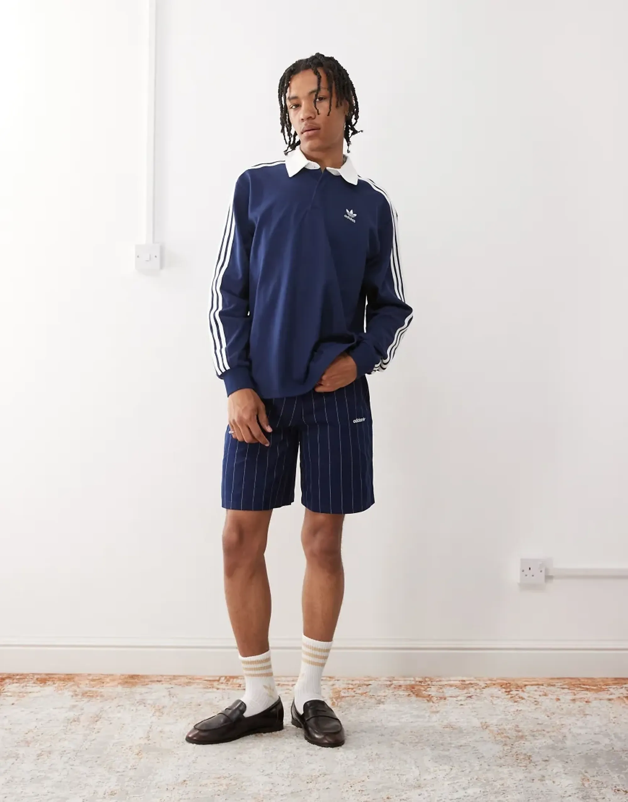 Adidas Originals Shorts In Navy Pinstripe