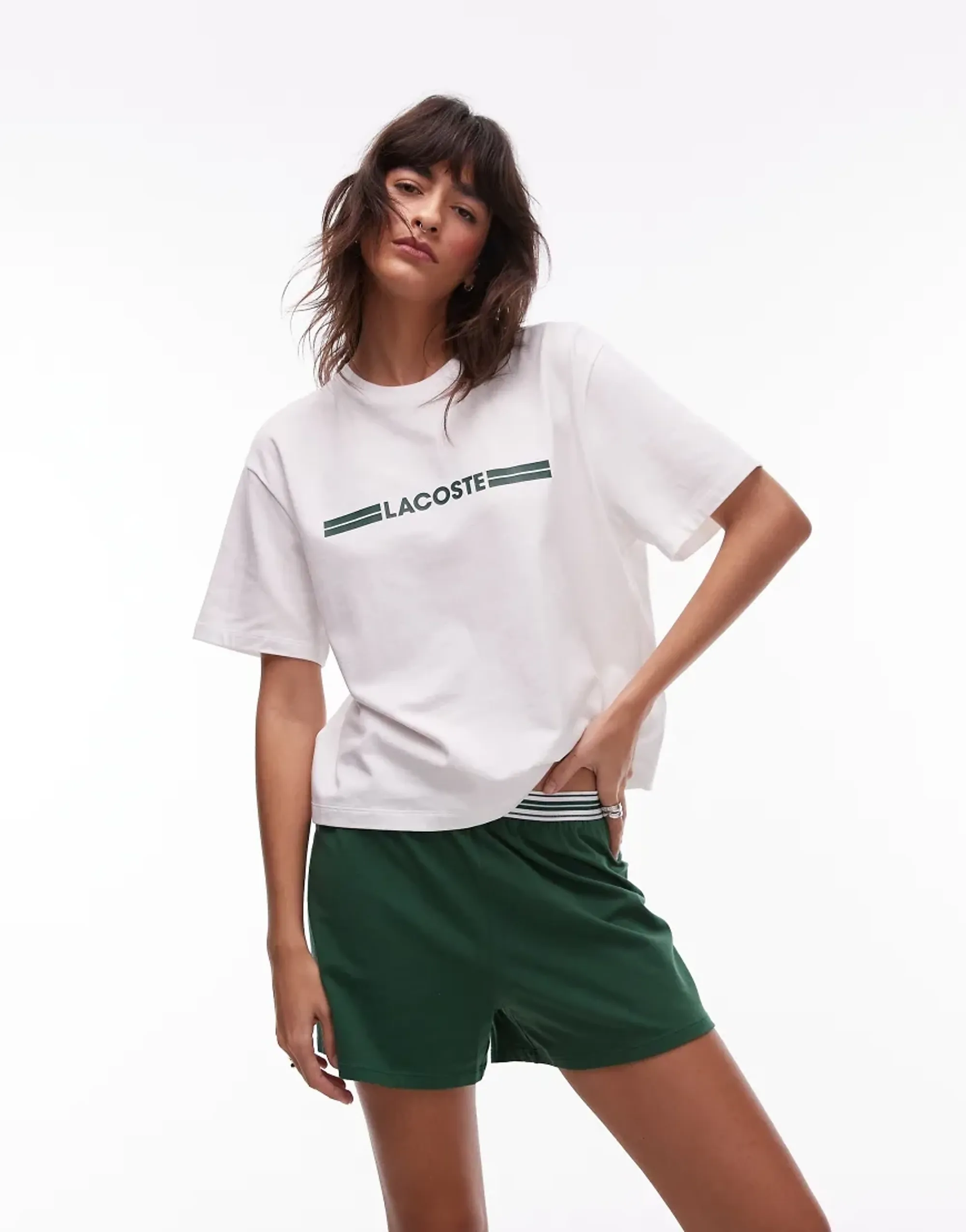 Lacoste Pyjama Set In White And Green