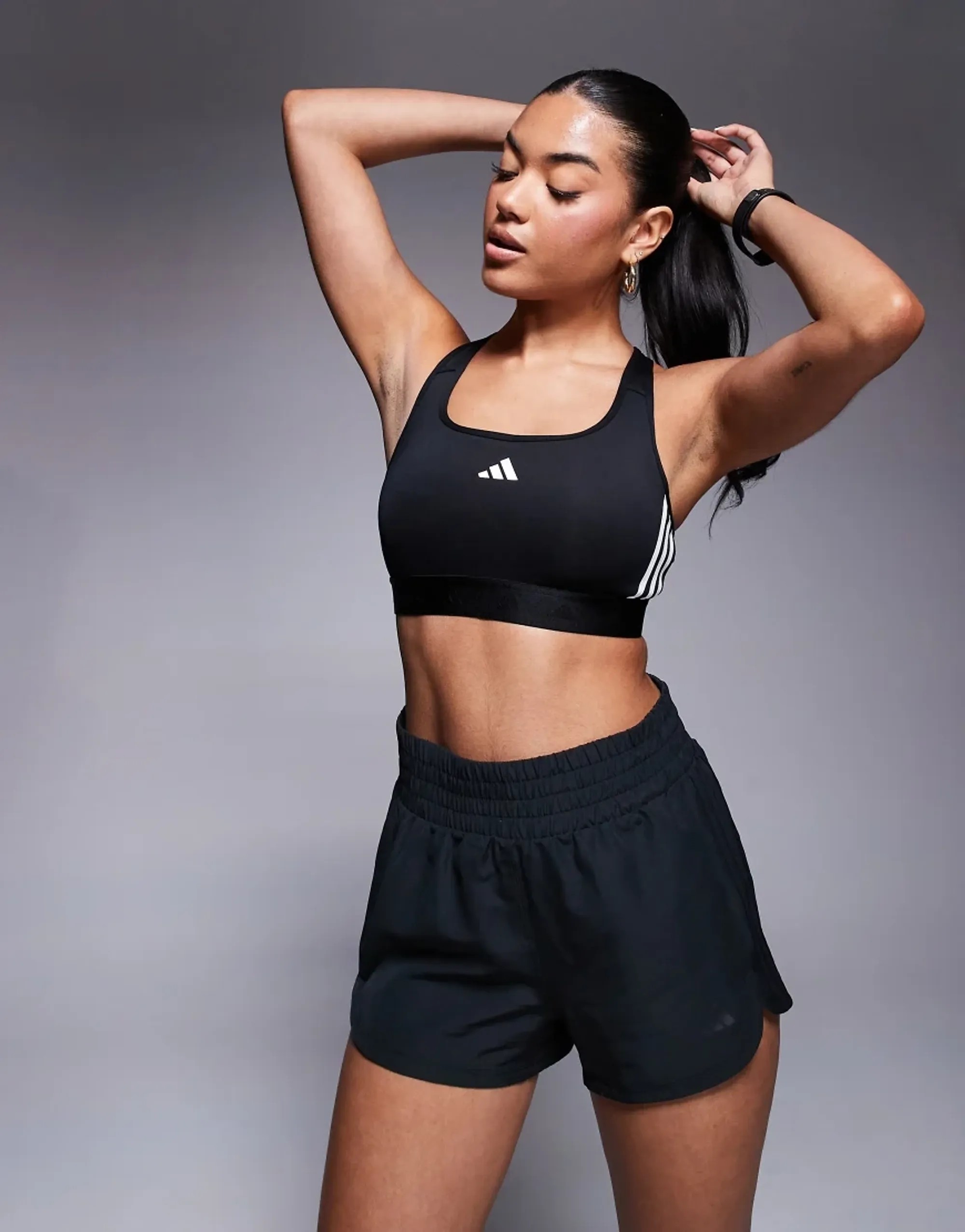 Adidas Training Hyperglam Mid Support Sports Bra In Black
