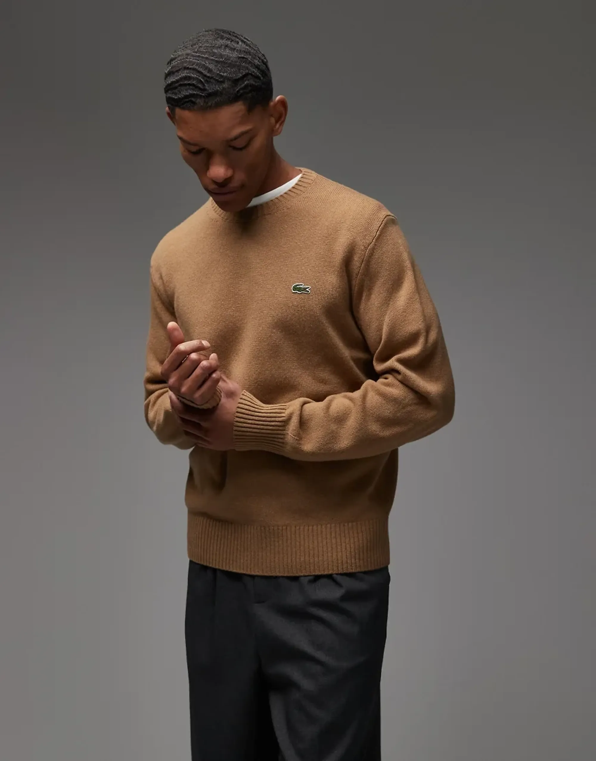 Lacoste Crew Neck Jumper In Brown
