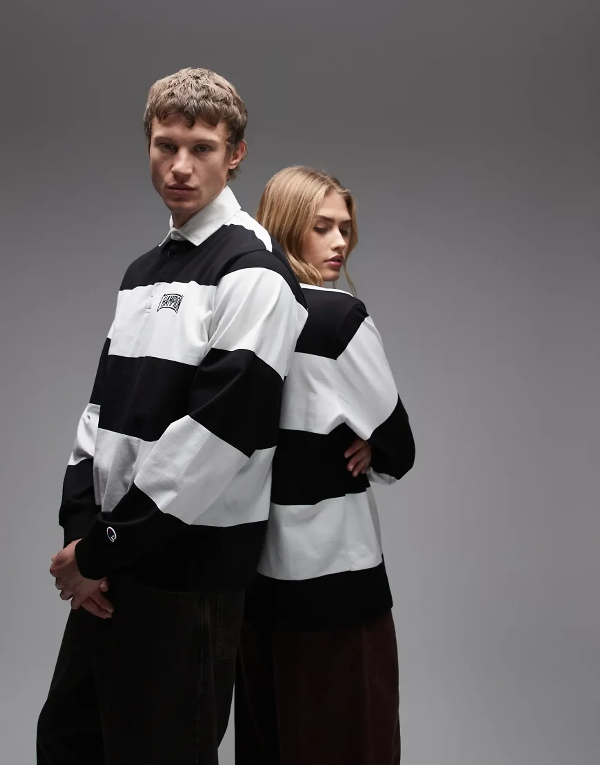 Champion Striped Rugby Shirt In Black And White