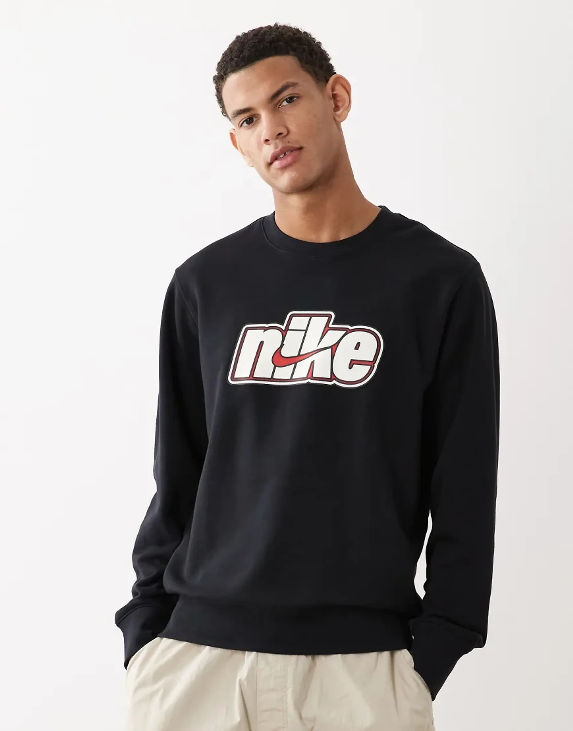 Nike French Terry Crew Jumper In Black