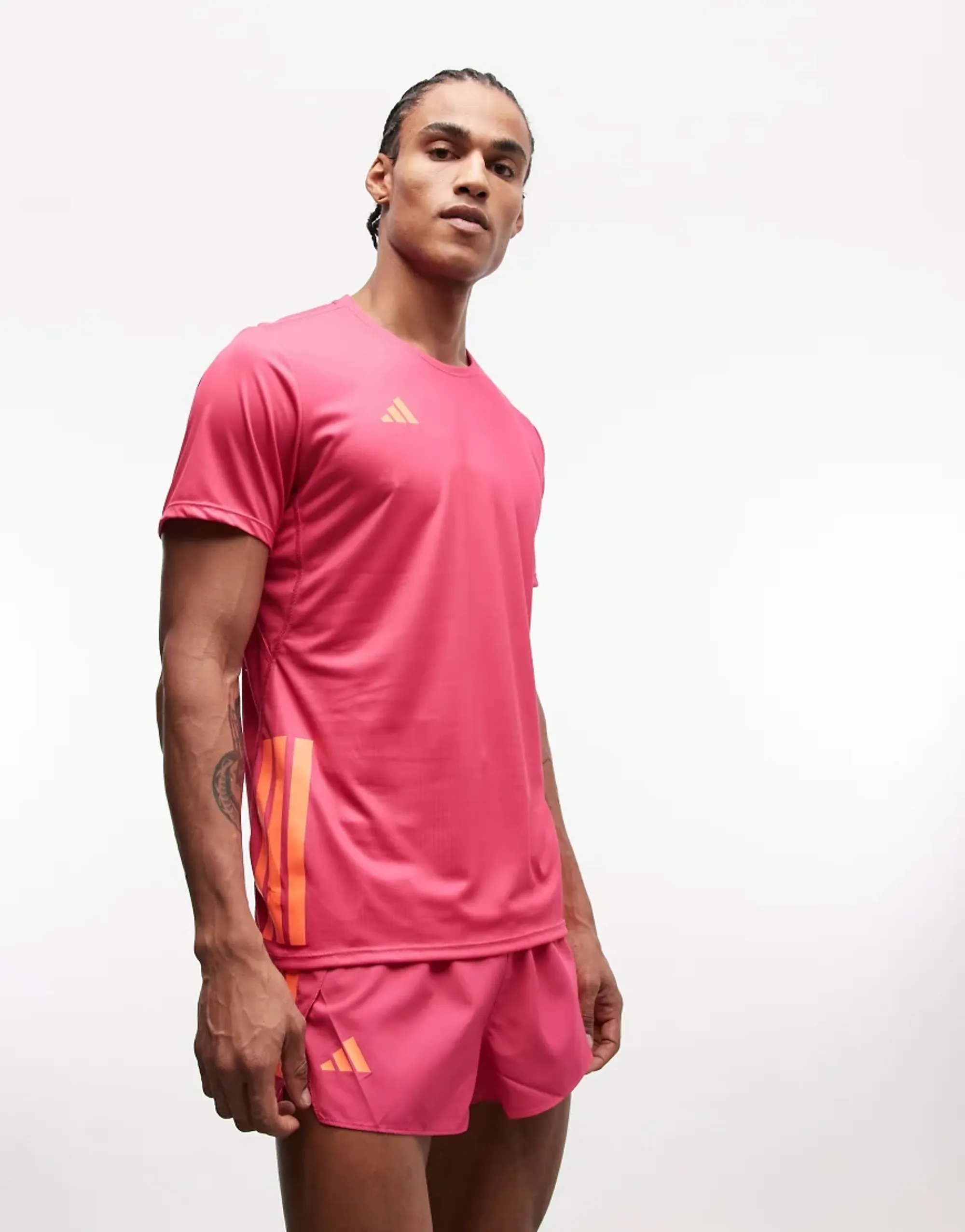 Adidas Running Adizero T-Shirt In Pink And Orange