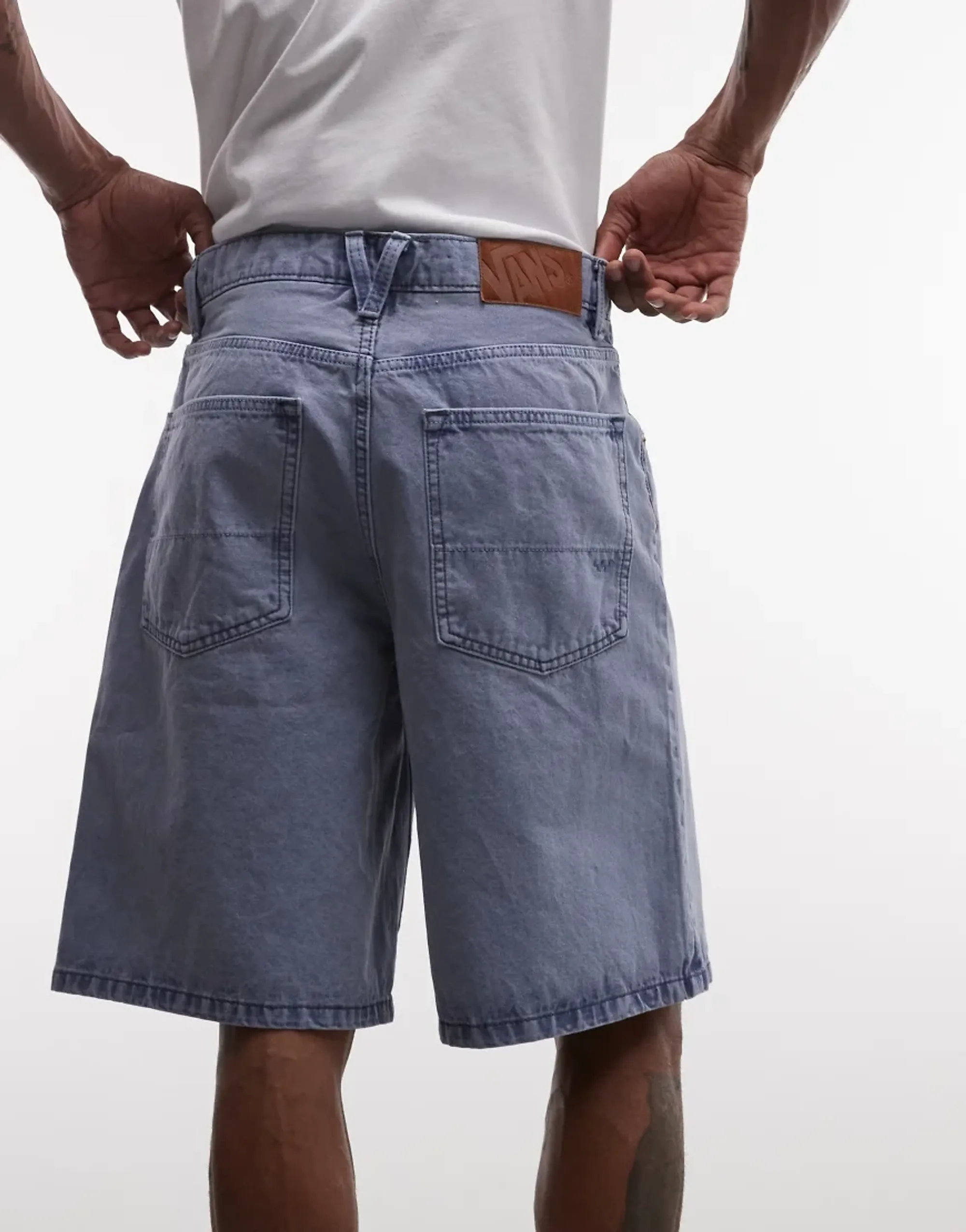 Vans Check-5 Baggy Printed Denim Shorts In Light Blue