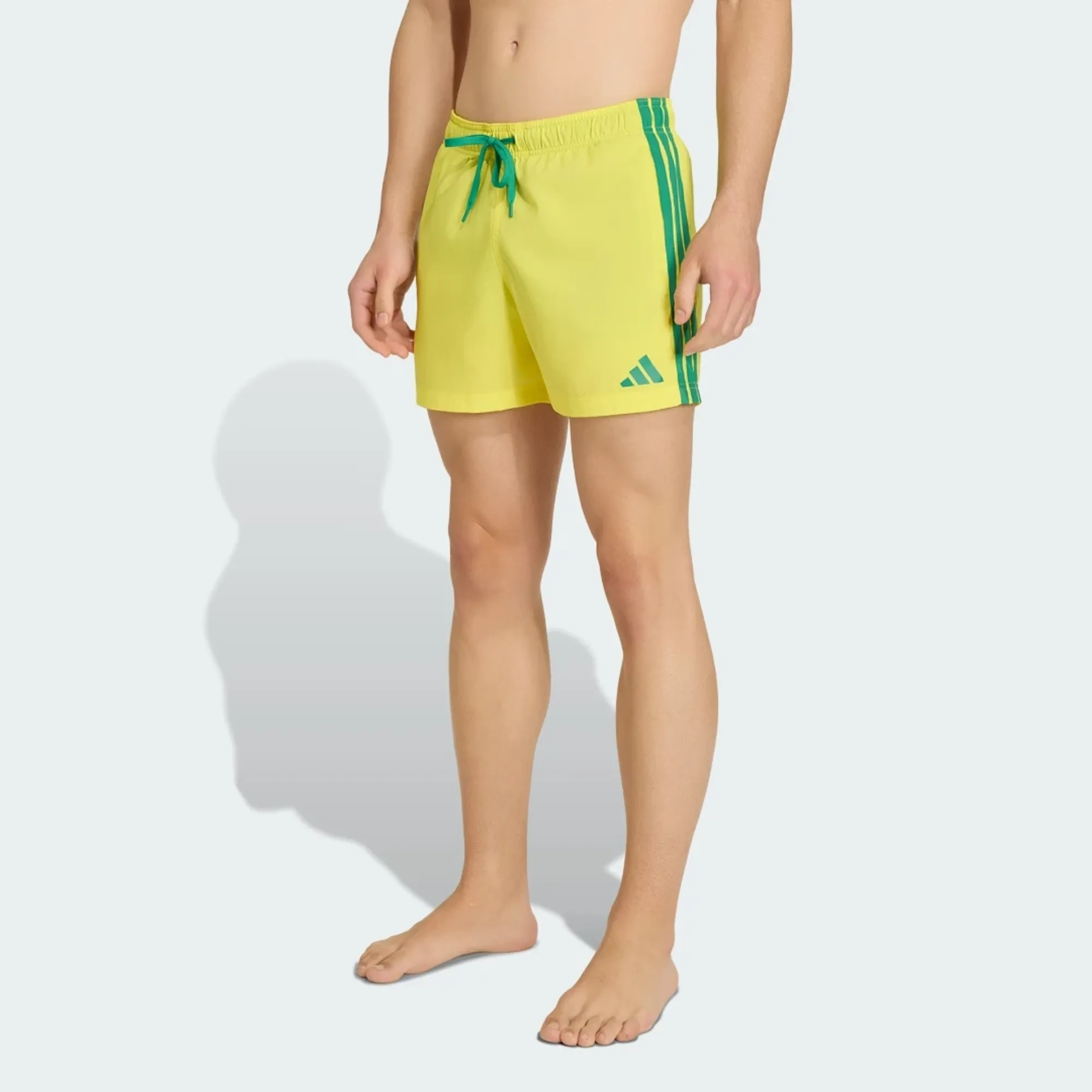 Adidas Performance 3 Stripes Swim Shorts 5 Inch In Bright Yellow / Bold Green