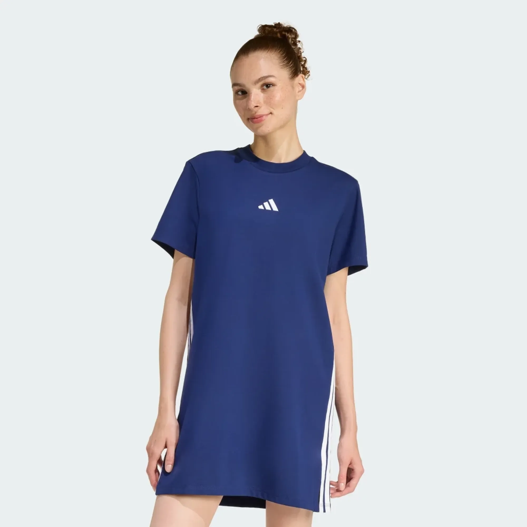 Adidas Performance Essentials 3-Stripes Tee Dress In Dark Blue / White