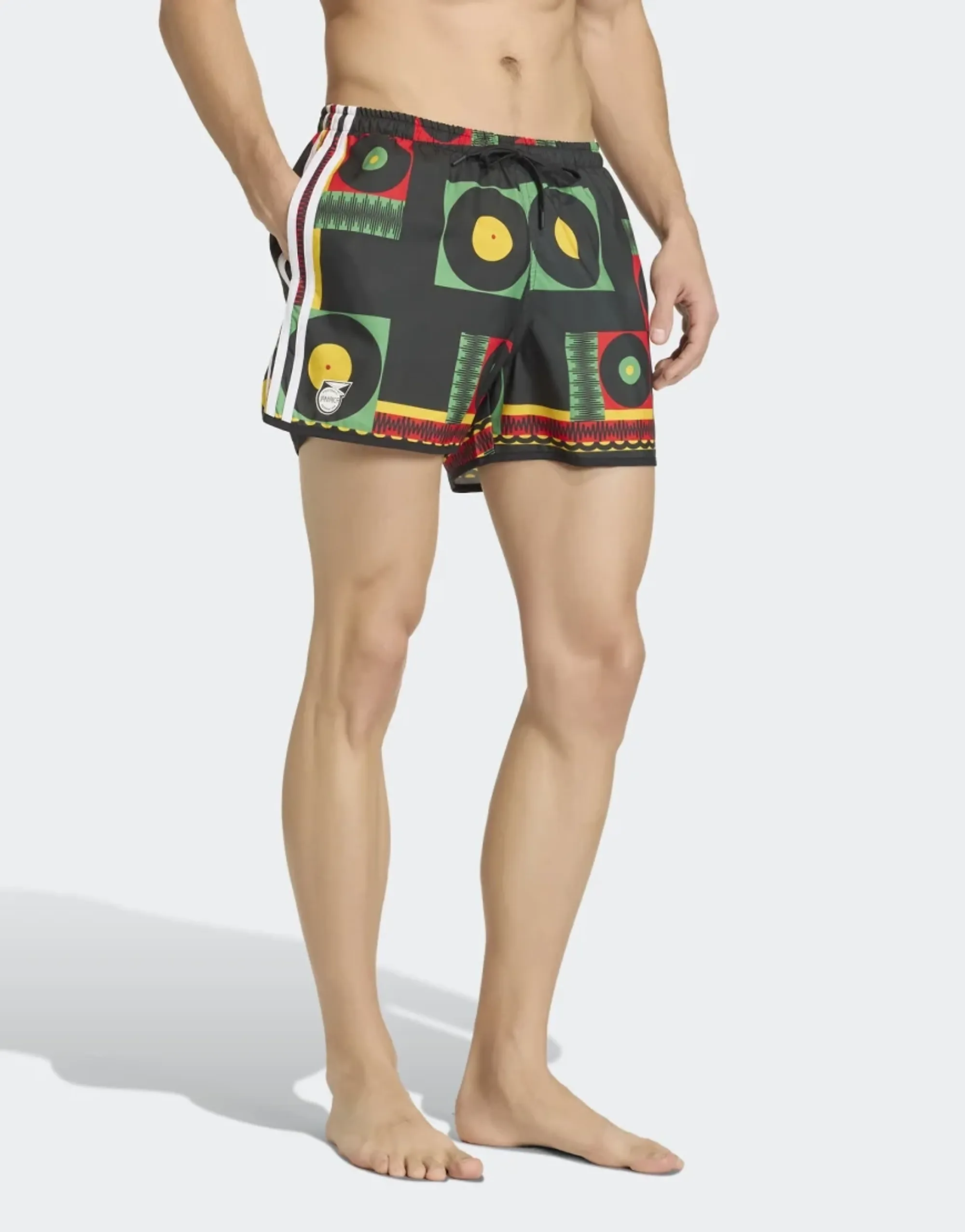 Adidas Originals Jamaica X Bob Marley Orginals Swim Shorts 5-Inch In Vivid Green / Black / White