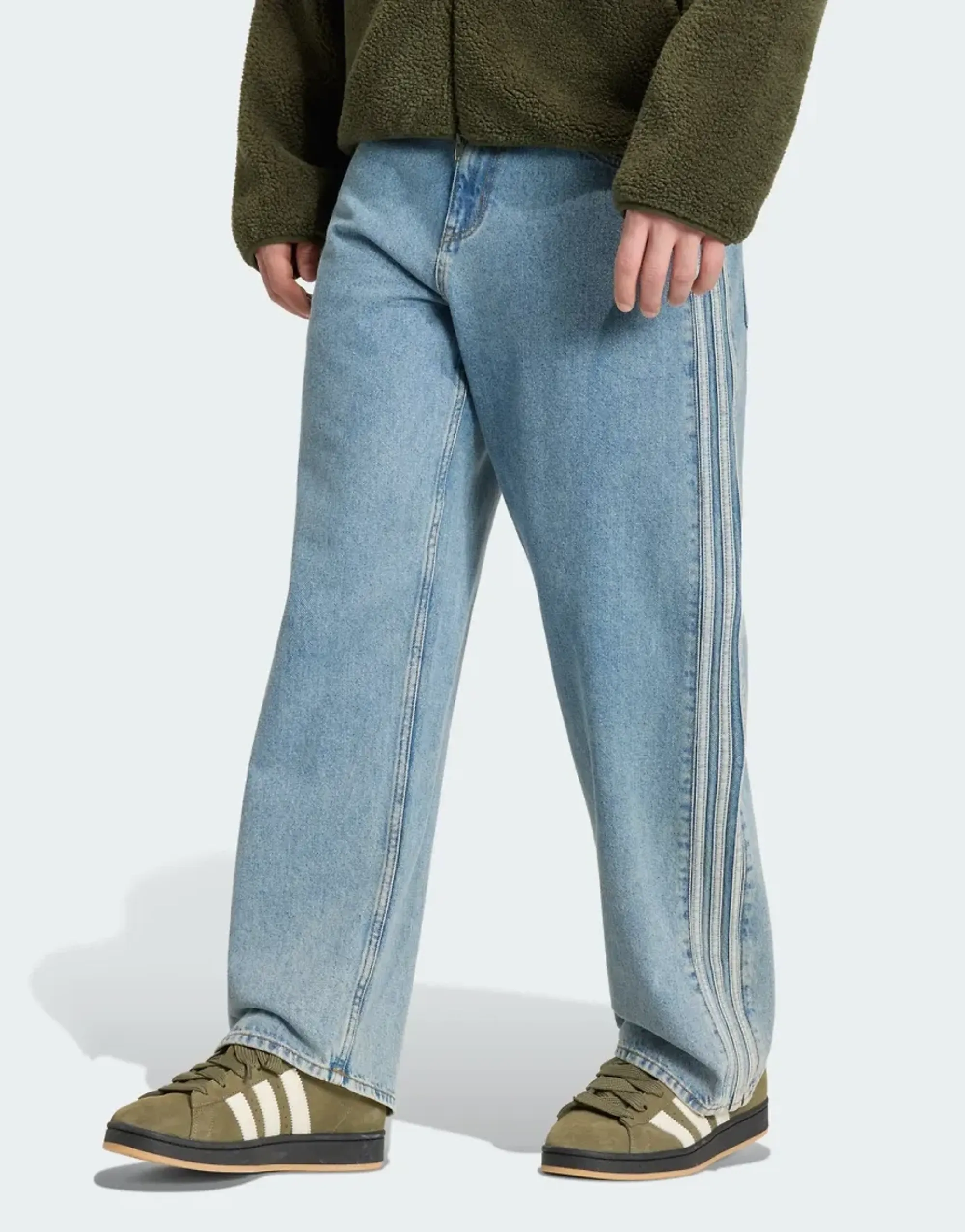 Adidas Originals Firebird Adicolor Denim Jeans Mid-Rise Straight Leg In Worn Blue Denim