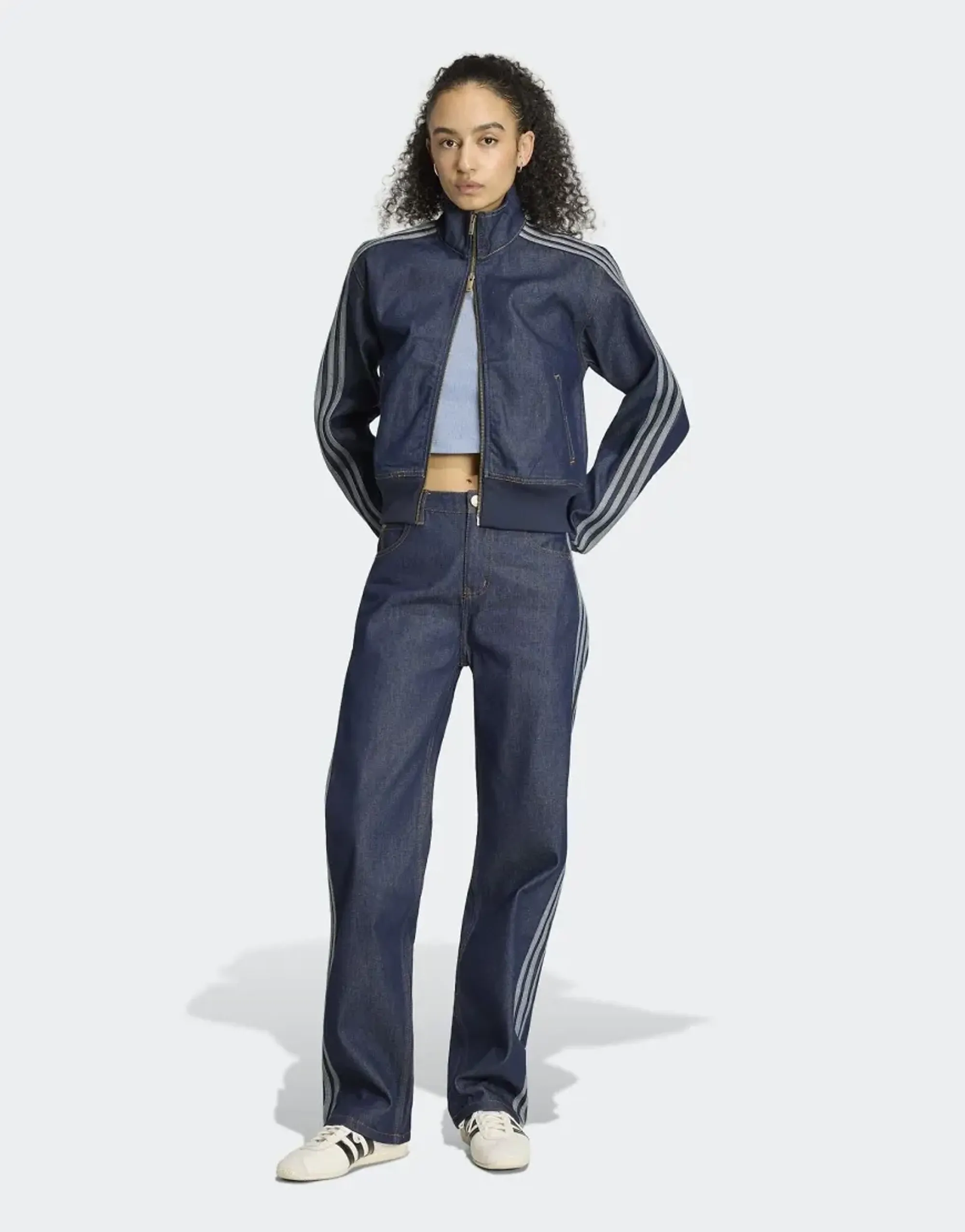 Adidas Originals Firebird Mid Rise Straight Denim Pant In Indigo Denim-Blue