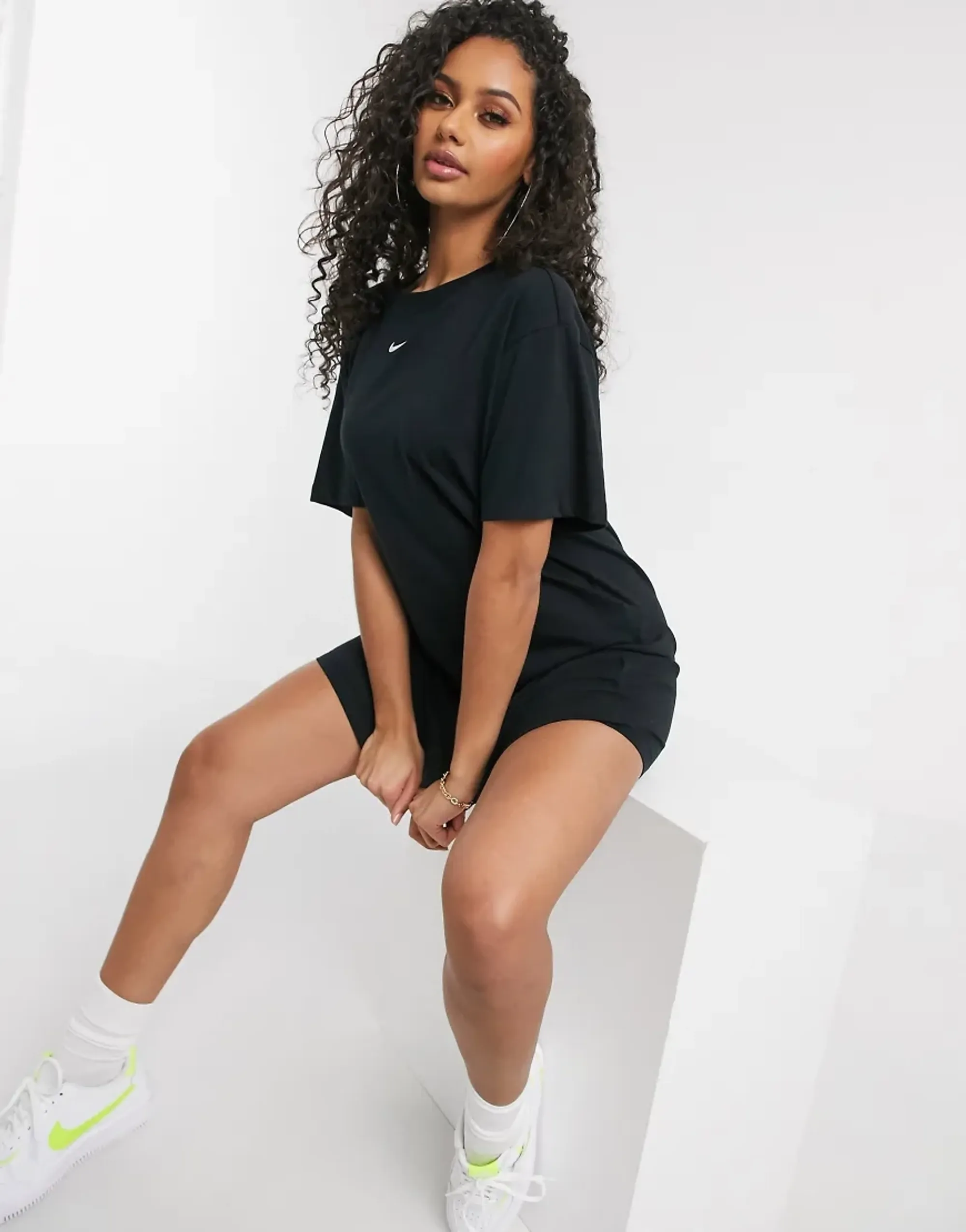 Nike Mini Swoosh Oversized T-Shirt Dress In Black