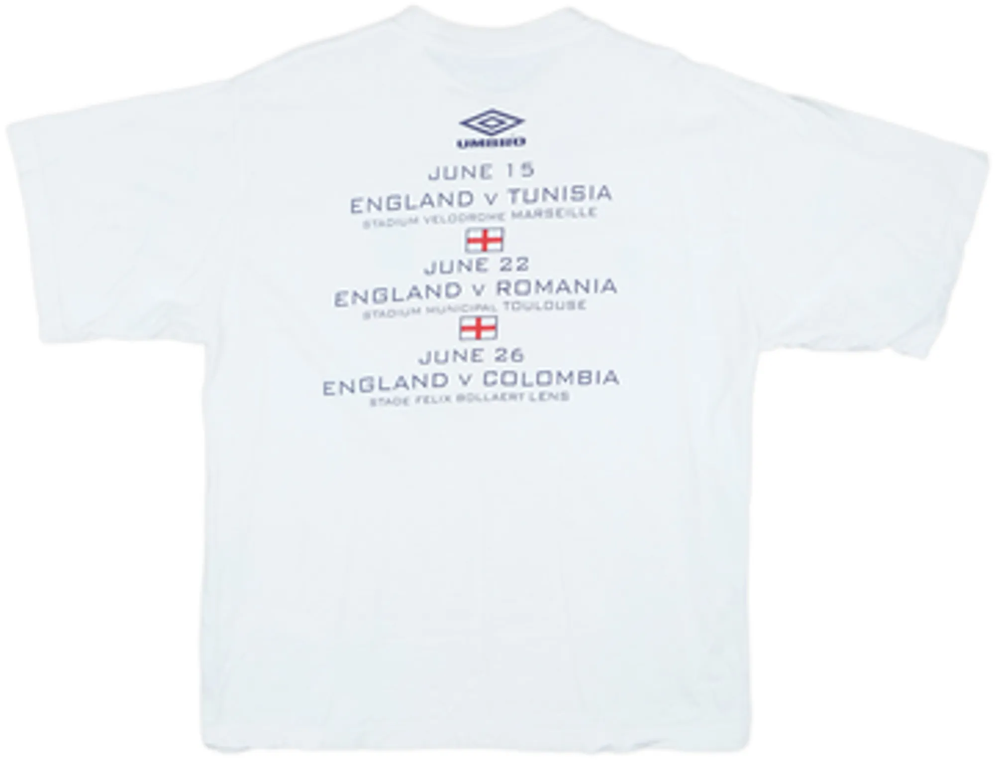1998 England Umbro World Cup Cotton Tee - 8/10 - (L)