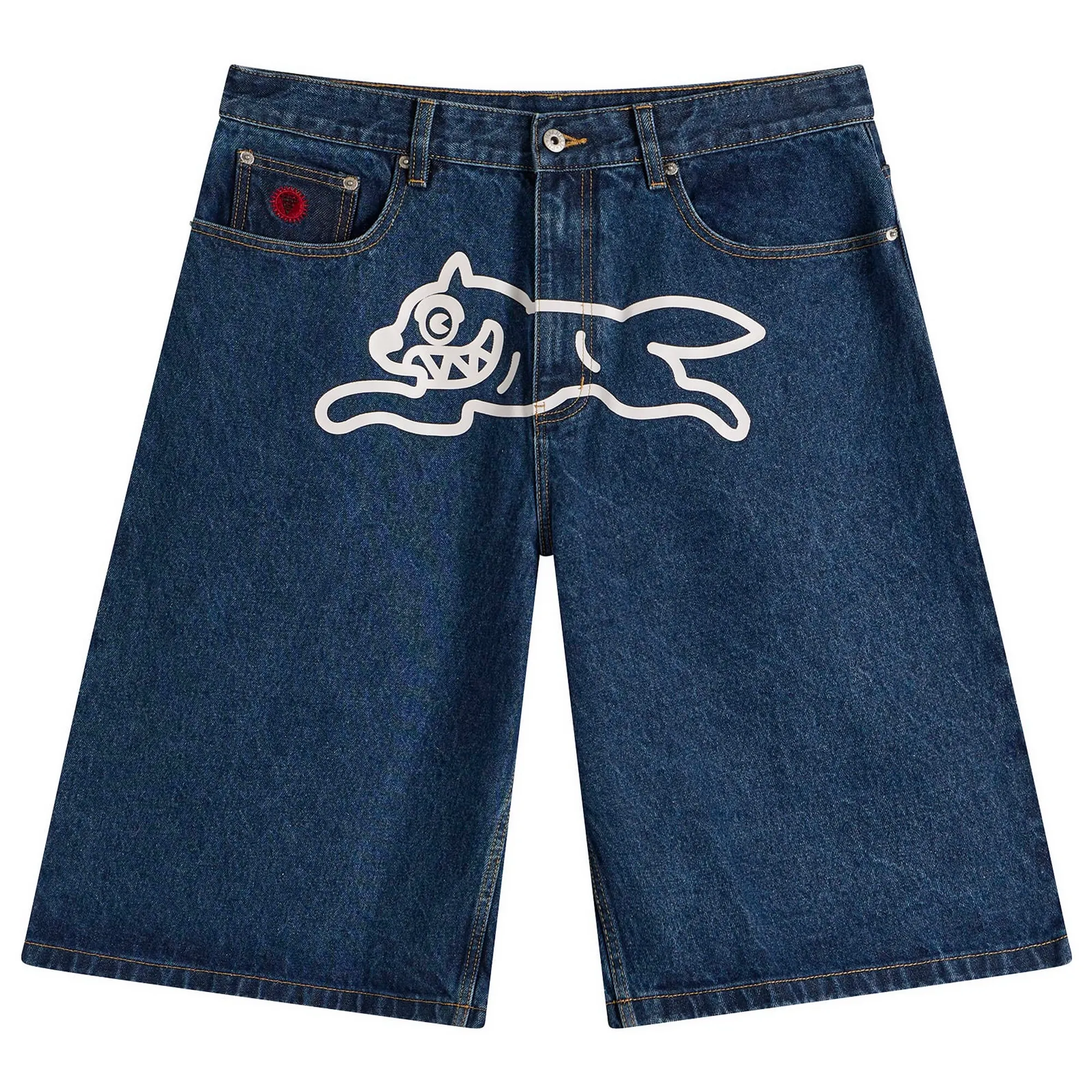 ICECREAM Men's Running Dog Triple Scoop Denim Shorts Mid Wash Blue