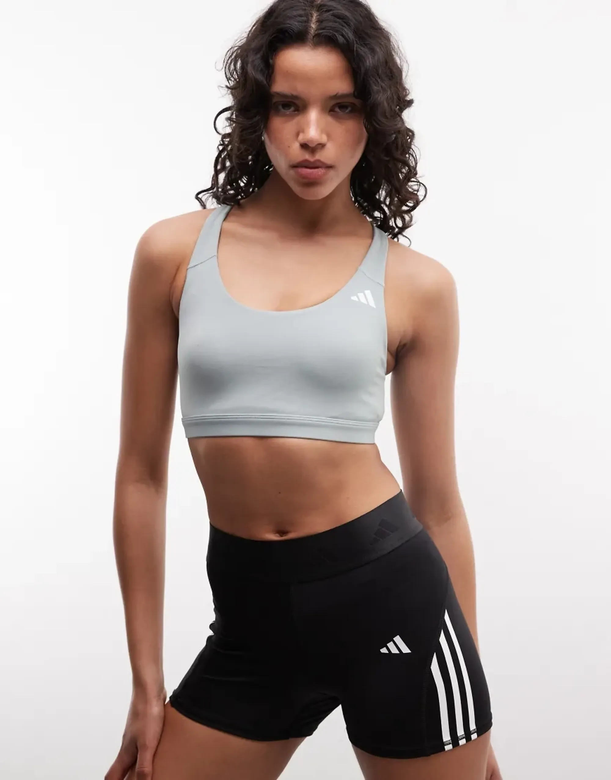 Adidas Training Optime Essentials Mid Support Sports Bra In Sage-Green