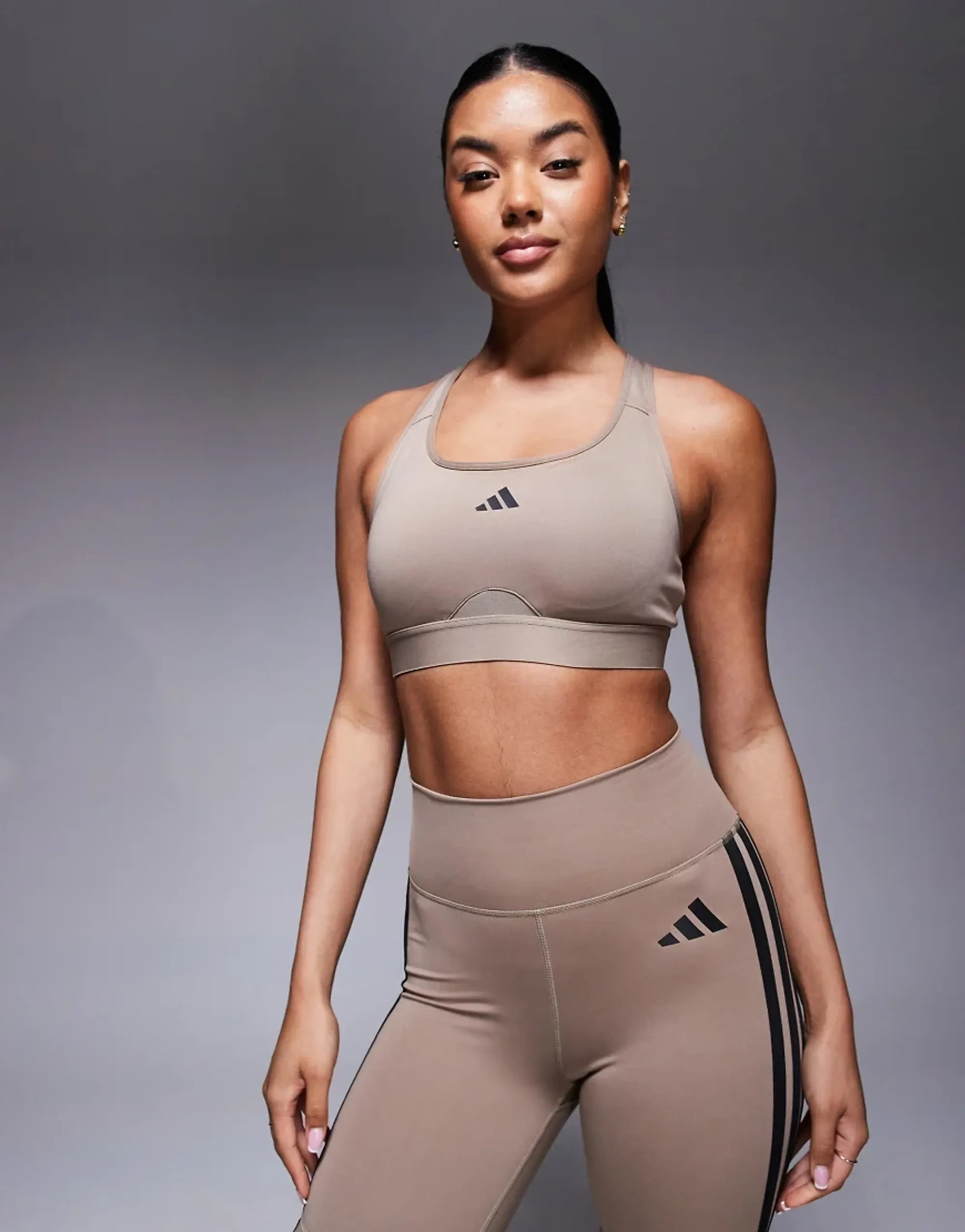 Adidas Training Pwrct High Support Sports Bra In Light Brown