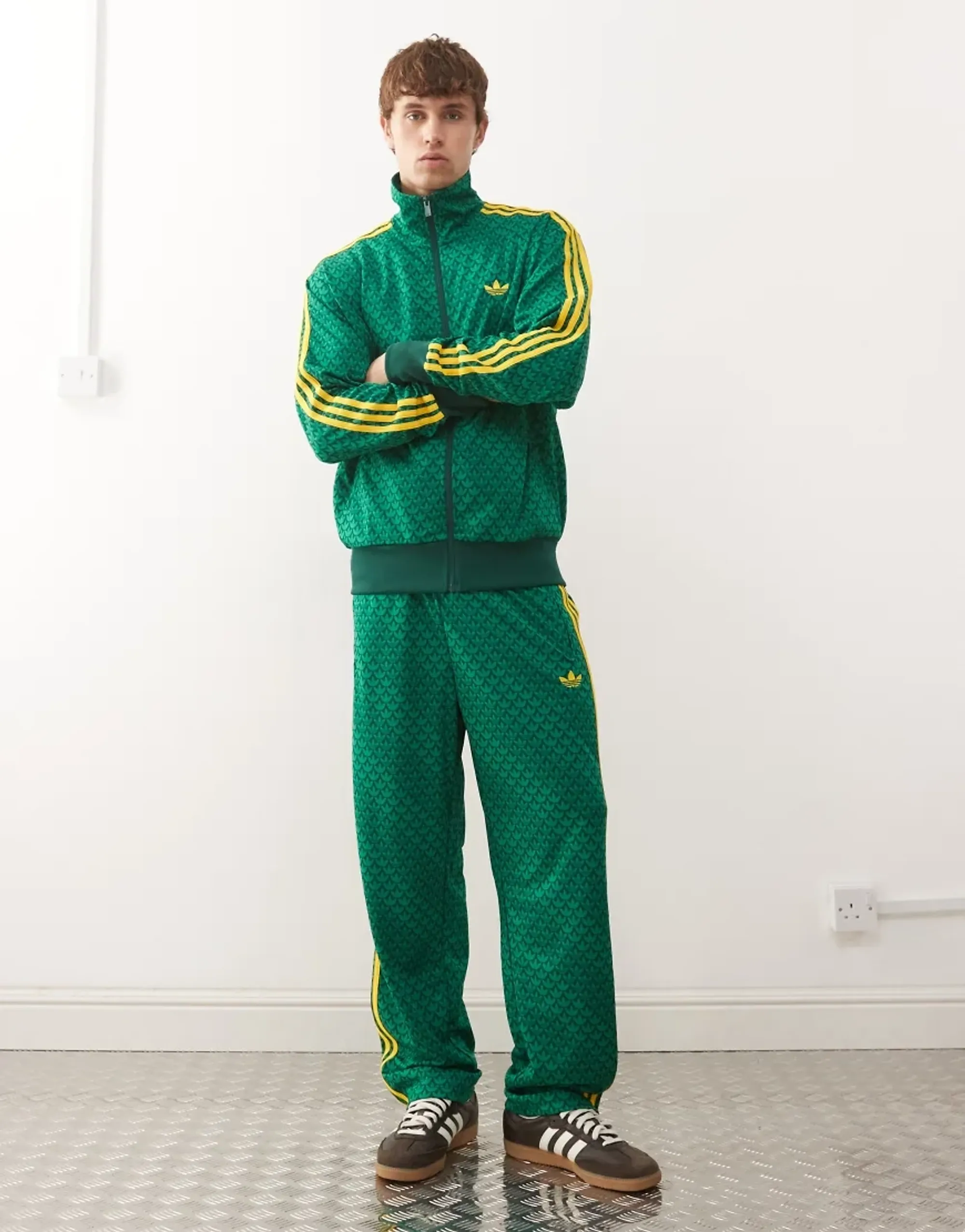 Adidas Originals Firebird Loose Monogram Track Pants In Green