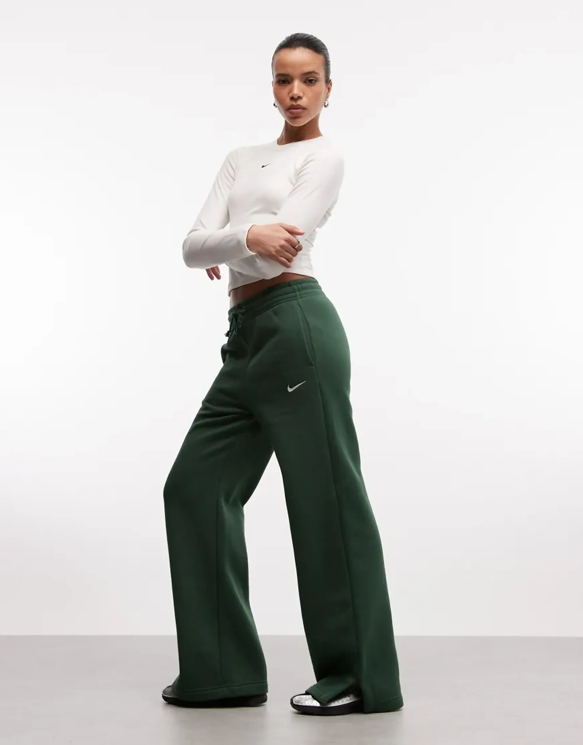 Nike Womens Phoenix Fleece Open Hem Pant - Green - Size M - Green