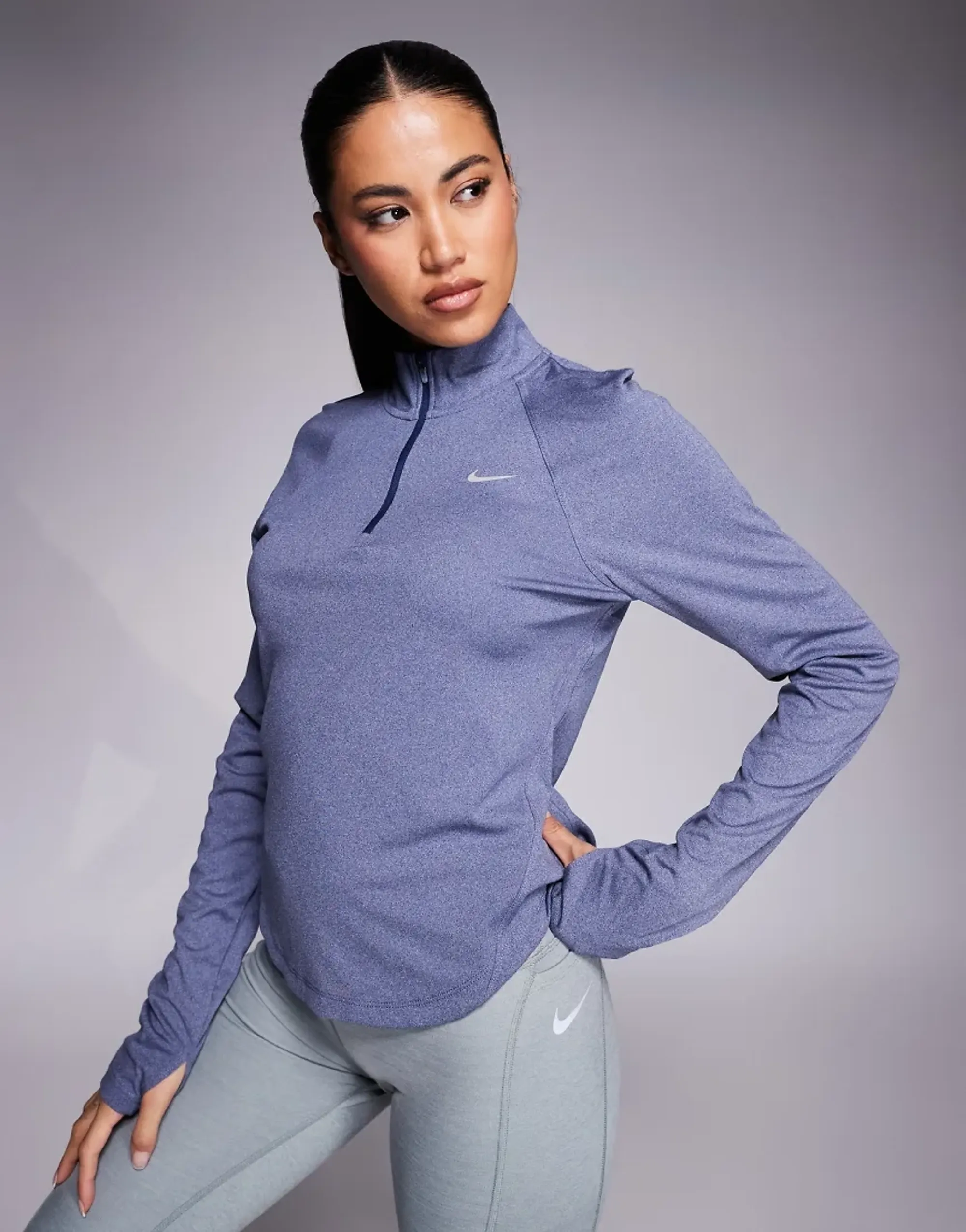 Nike Running Tempo Dri-Fit Half Zip Long Sleeve T-Shirt In Blue - Navy